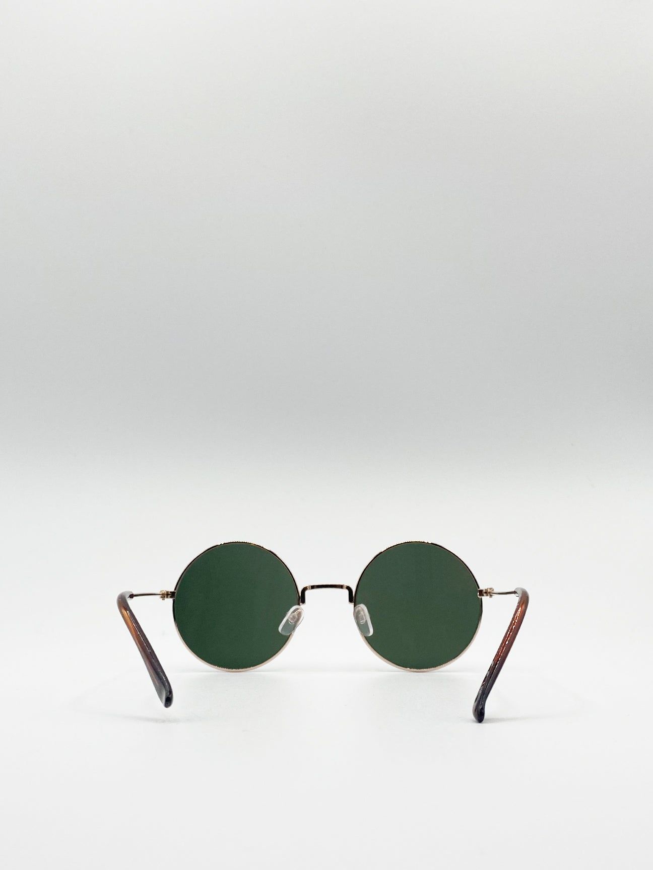 SVNX Classic Metal Round Sunglasses With Green Tinted Lenses