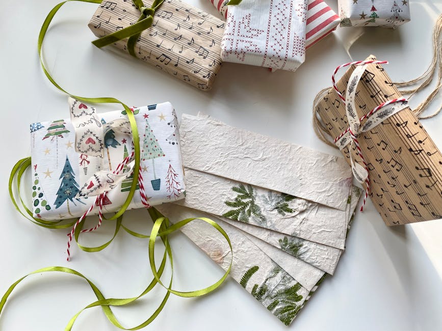 Neatly wrapped gift with ribbon and tissue paper ready to give