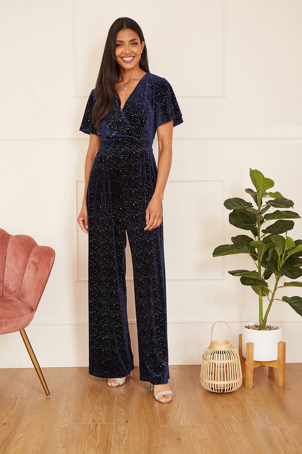 Scarf Top Glitter Velvet Jumpsuit