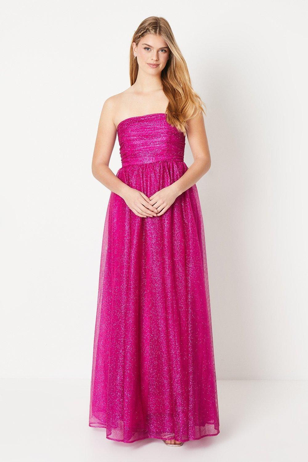 Debut London by Coast Glitter Mesh Bandeau Full Skirted Prom Dress