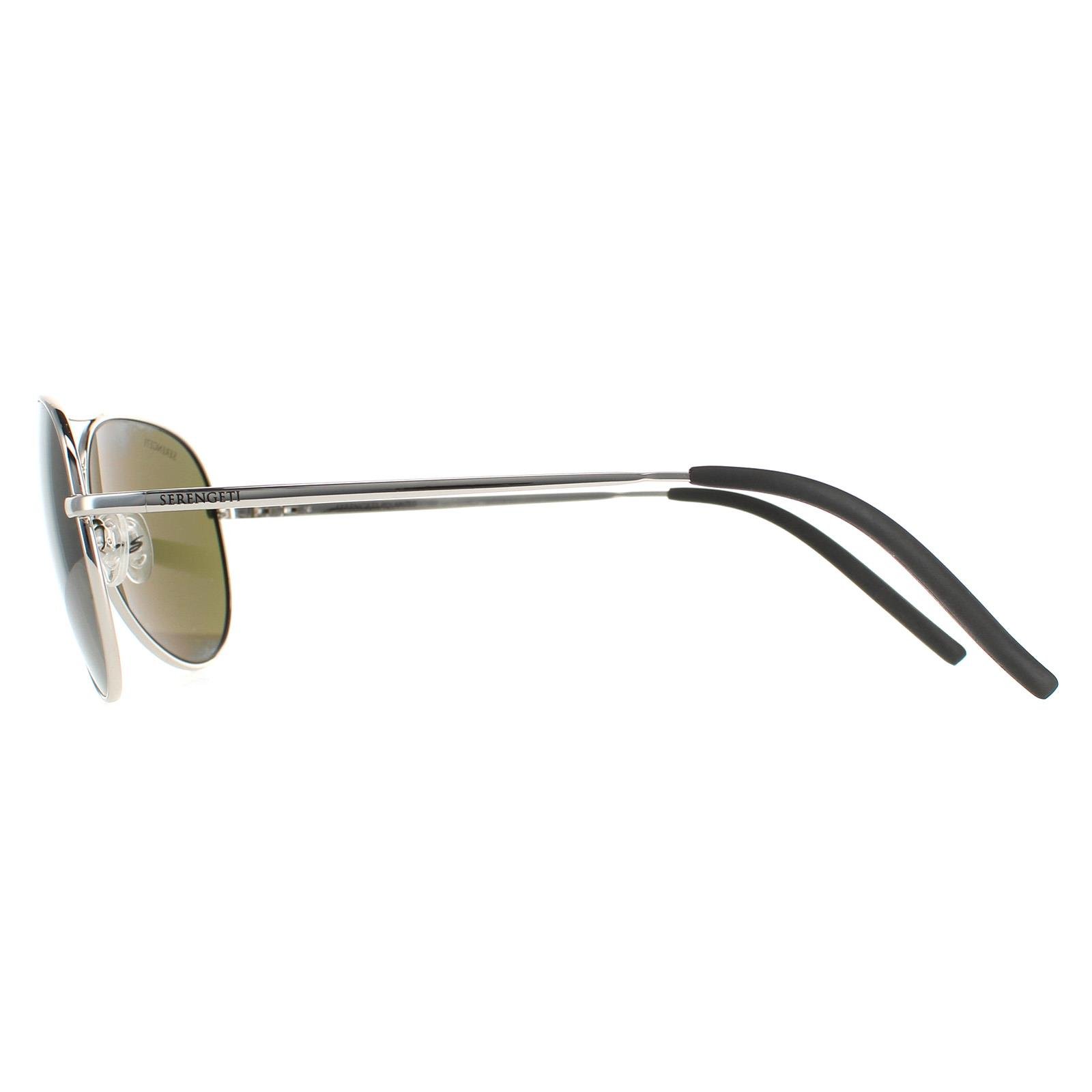 Serengeti Aviator Unisex Shiny Silver Polarized Green 555nm Carrara Small