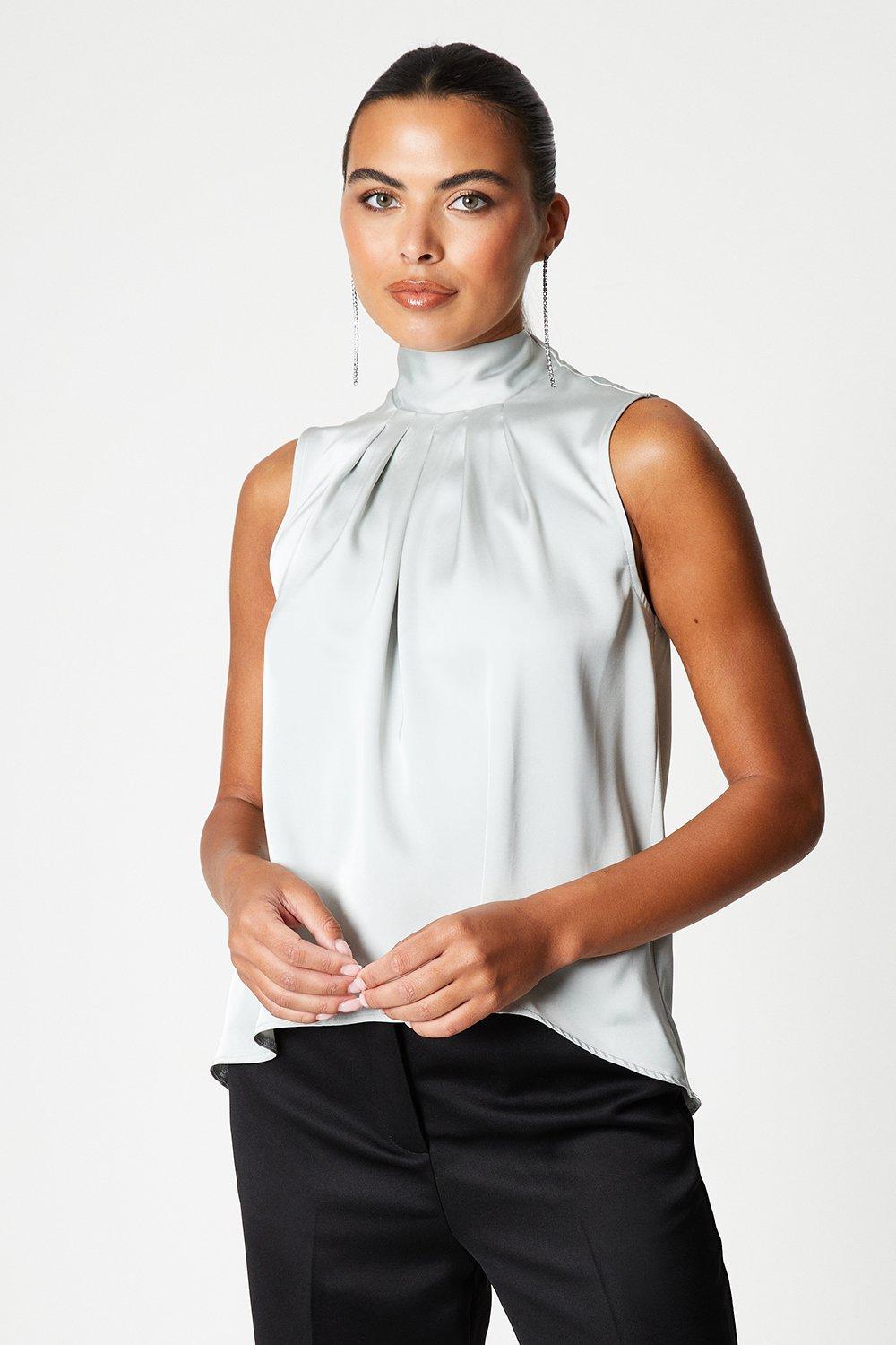 Drape Neck Satin Top