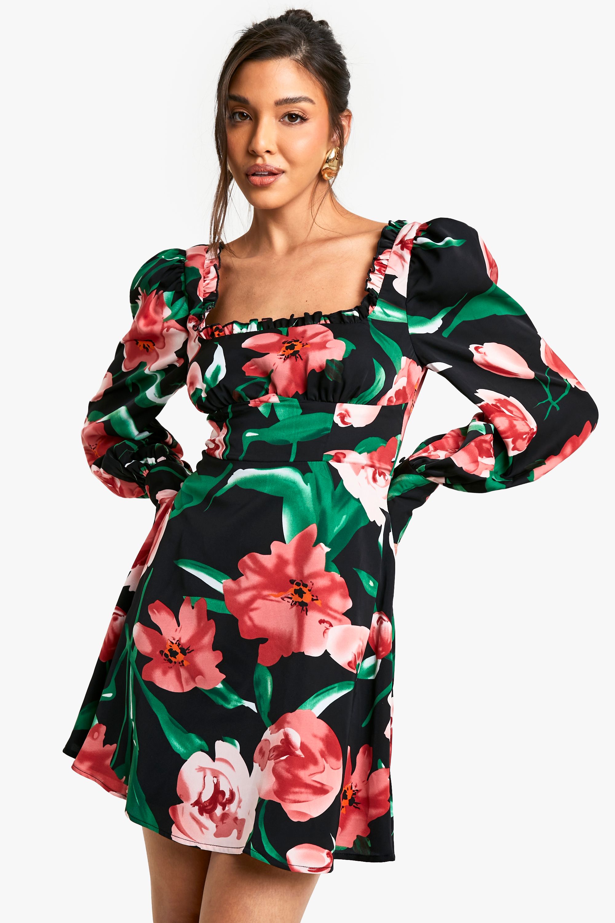 Floral Milkmaid Frill Mini Dress