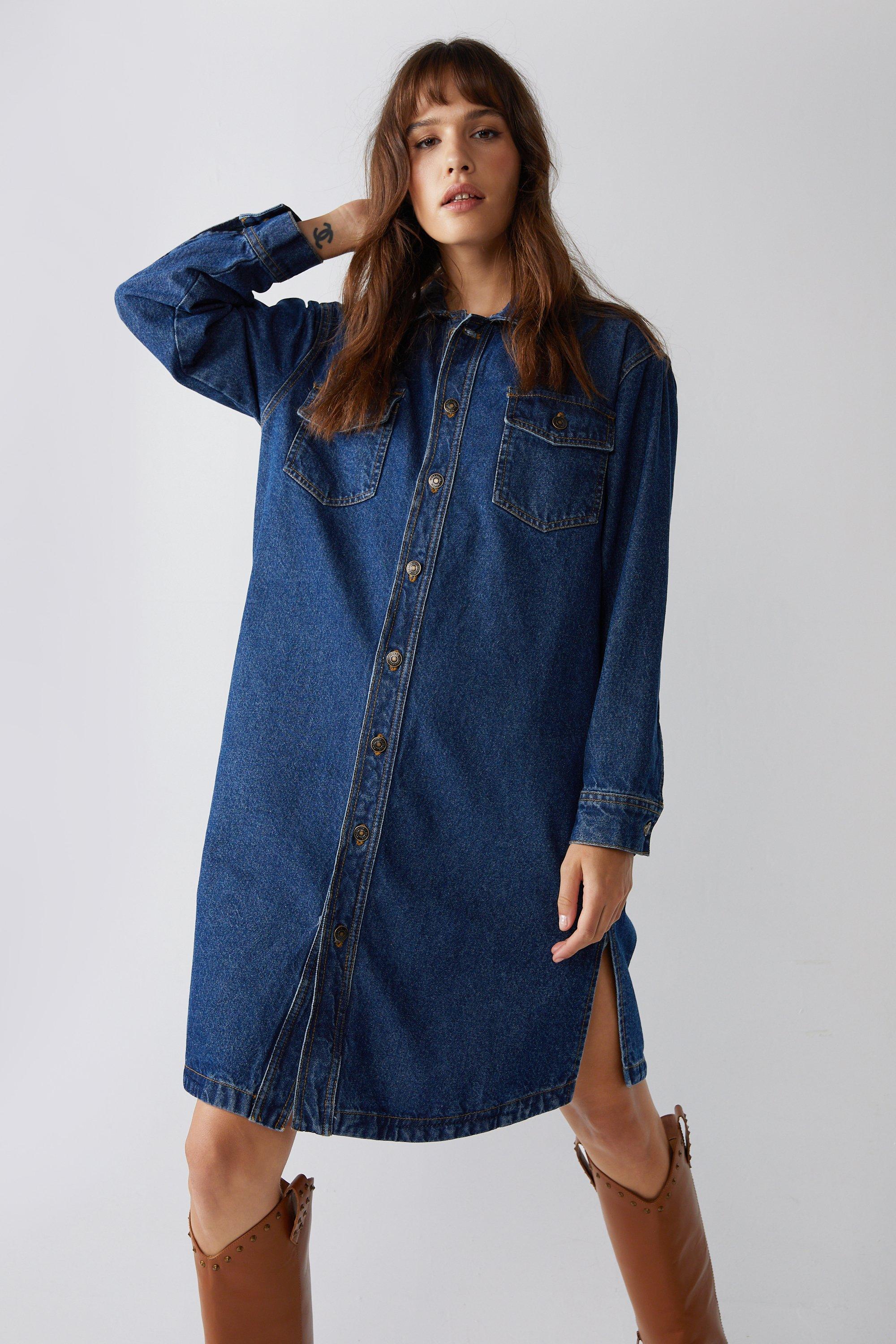 Premium Indigo Longline Denim Shirt for Women with Vertical Panel Detail