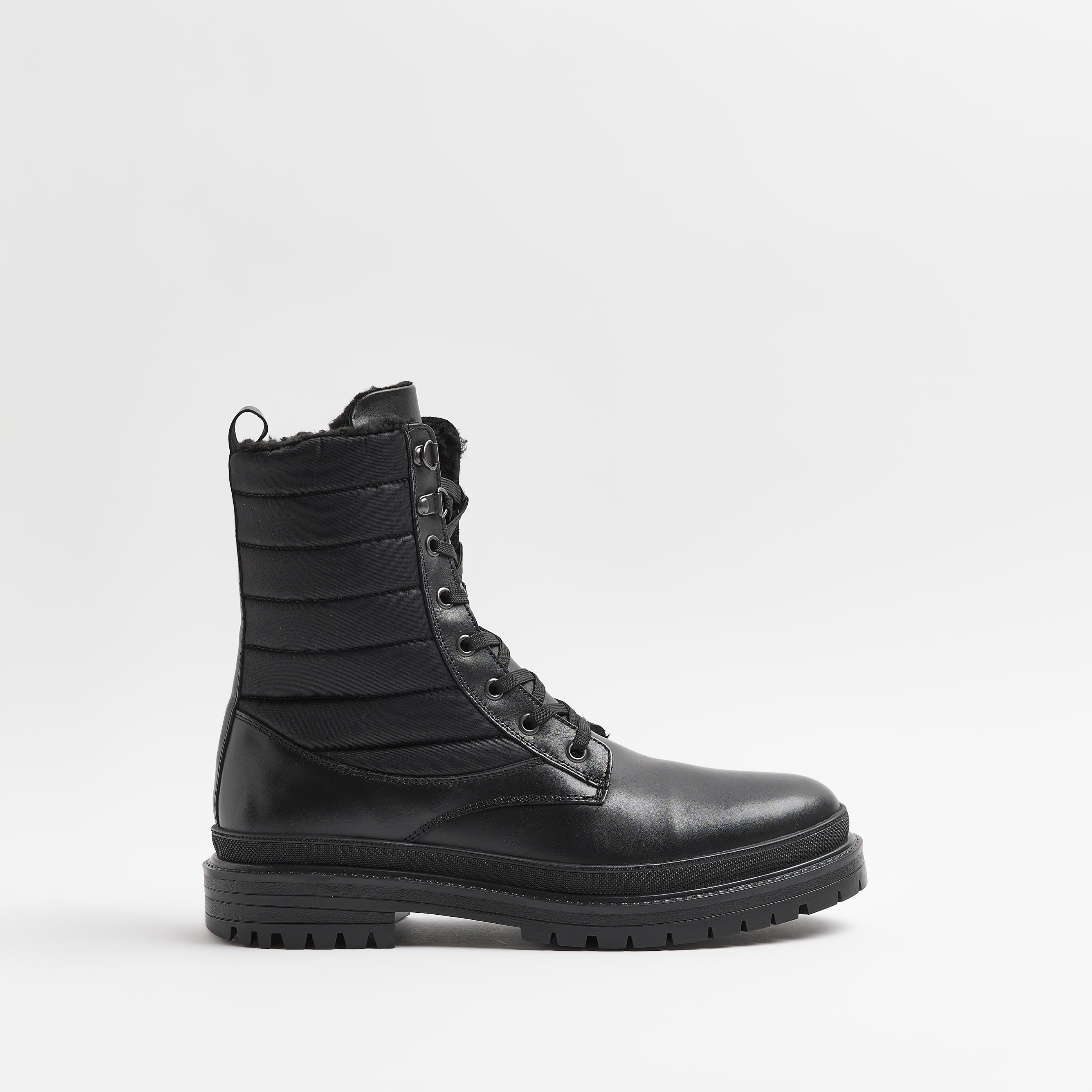River Island Mens Military Boots Black Quilted Tall