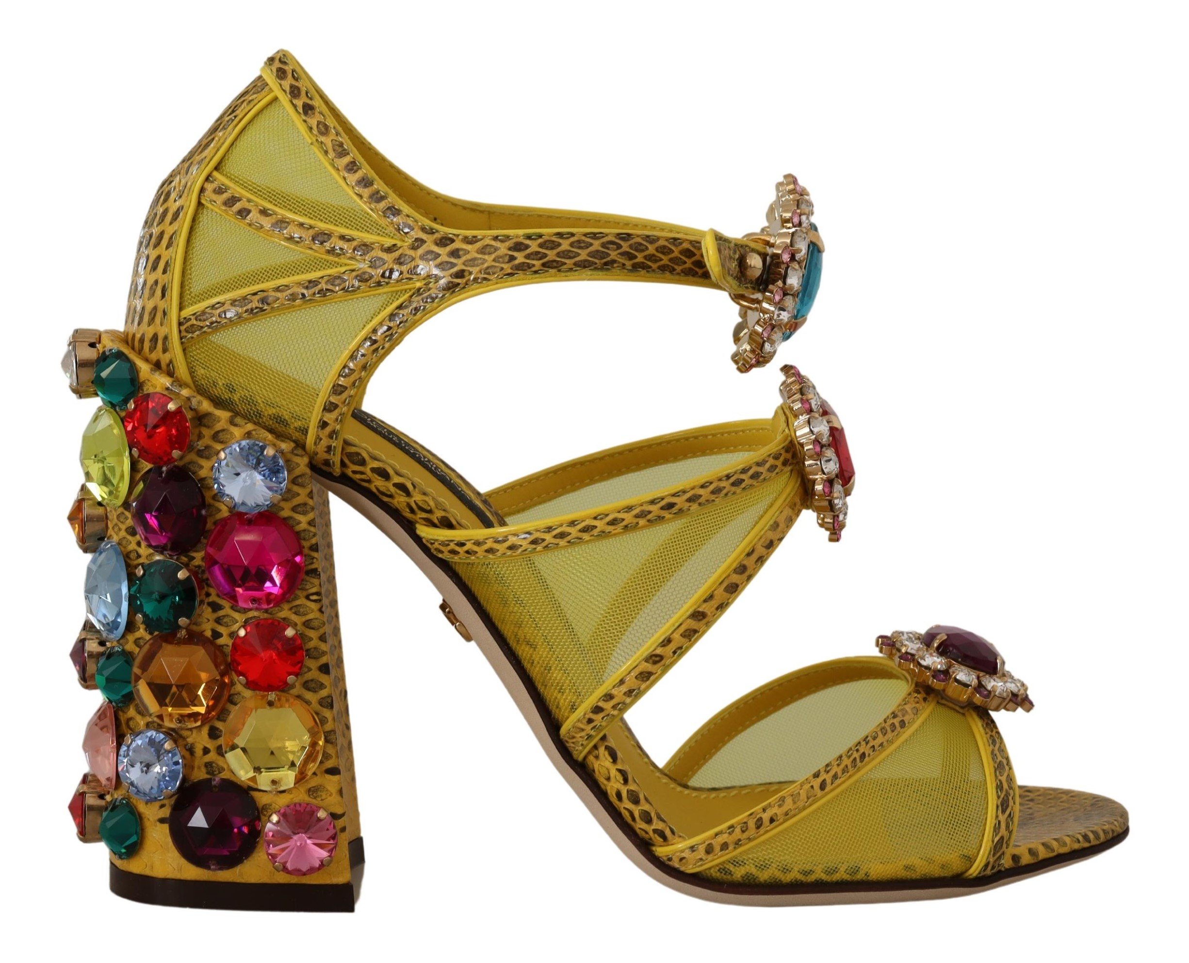 Dolce & Gabbana Yellow Leather Crystal Ayers Sandals