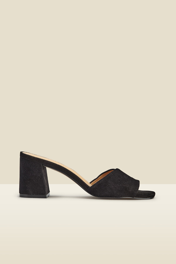 Black suede deals mules block heel