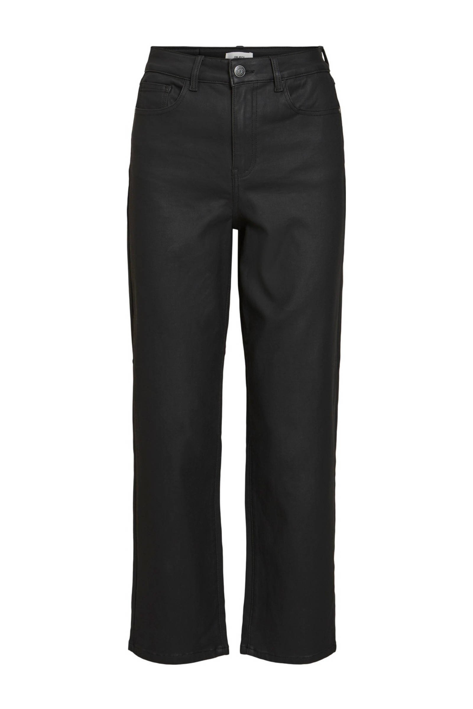 OBJECT coated straight fit broek OBJMOJI zwart