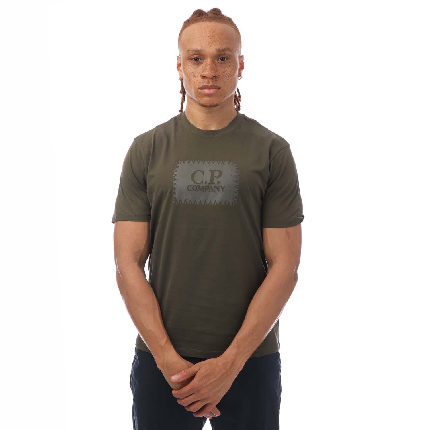 Men's C.P. Company 30/1 Jersey Label Style Logo T-Shirt in Green