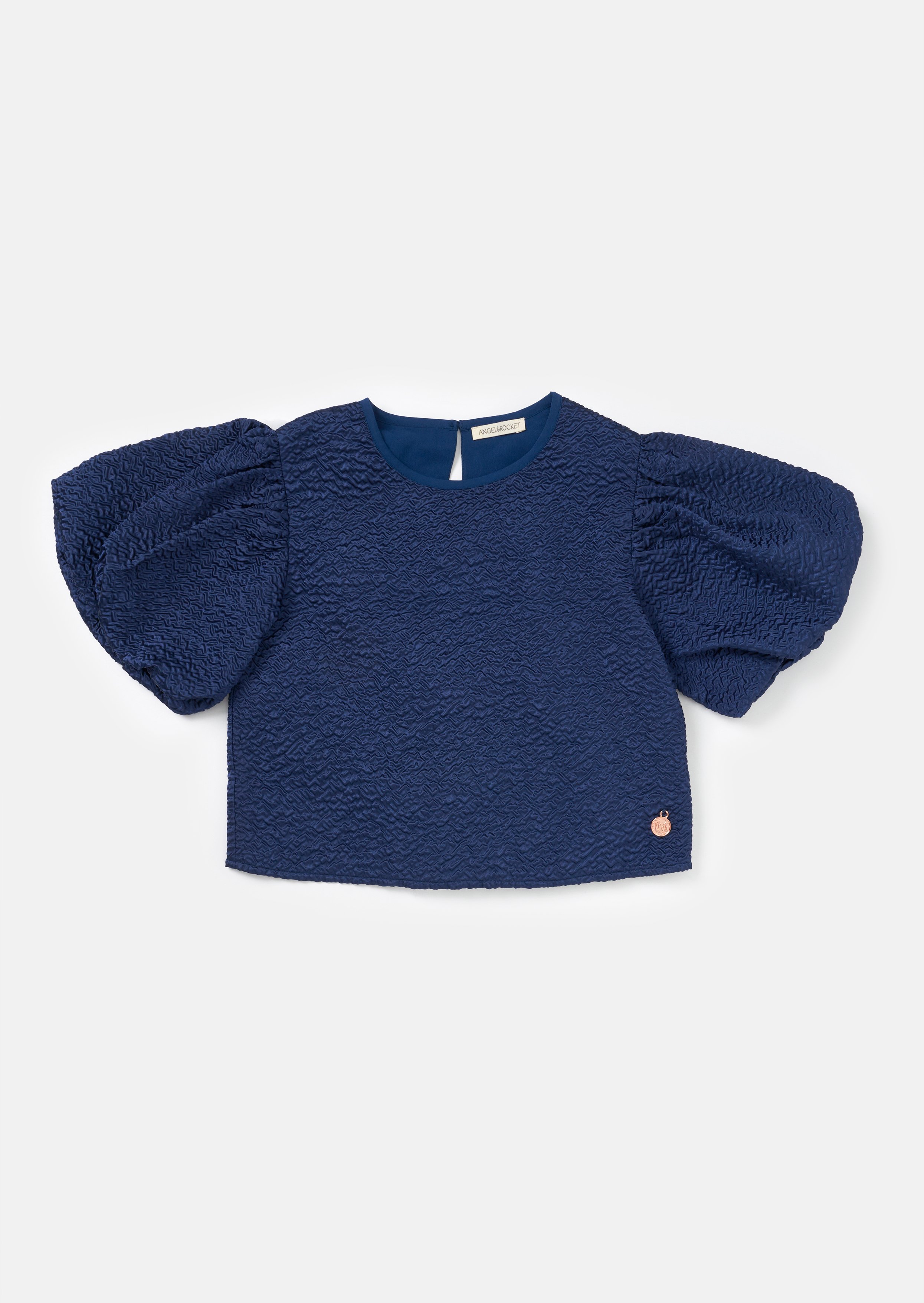 Peri Blue Textured Puff Sleeve Top - Curvy