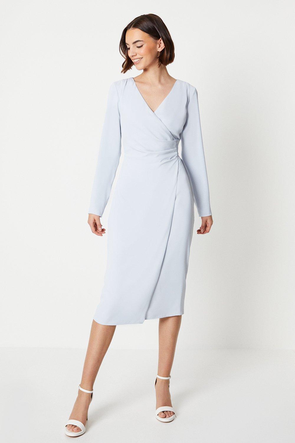 Pencil Dress with Long Sheer Sleeves in Ribbed Fabric main image 1