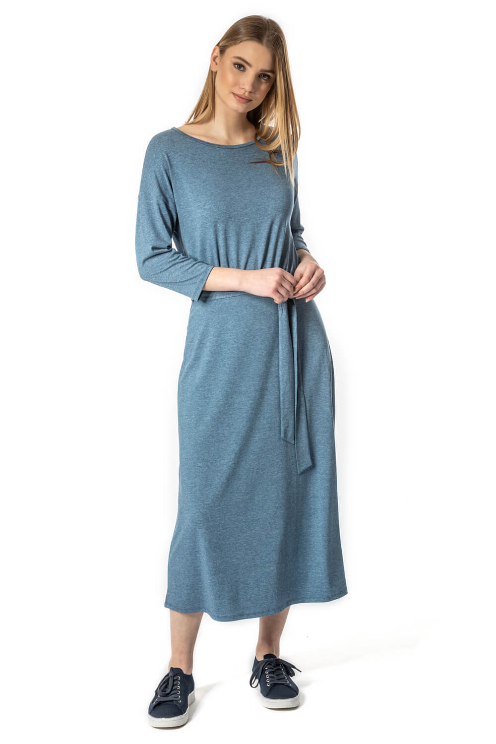 Jersey And Georgette Mix Belted Pleat Midi Dress main image 1