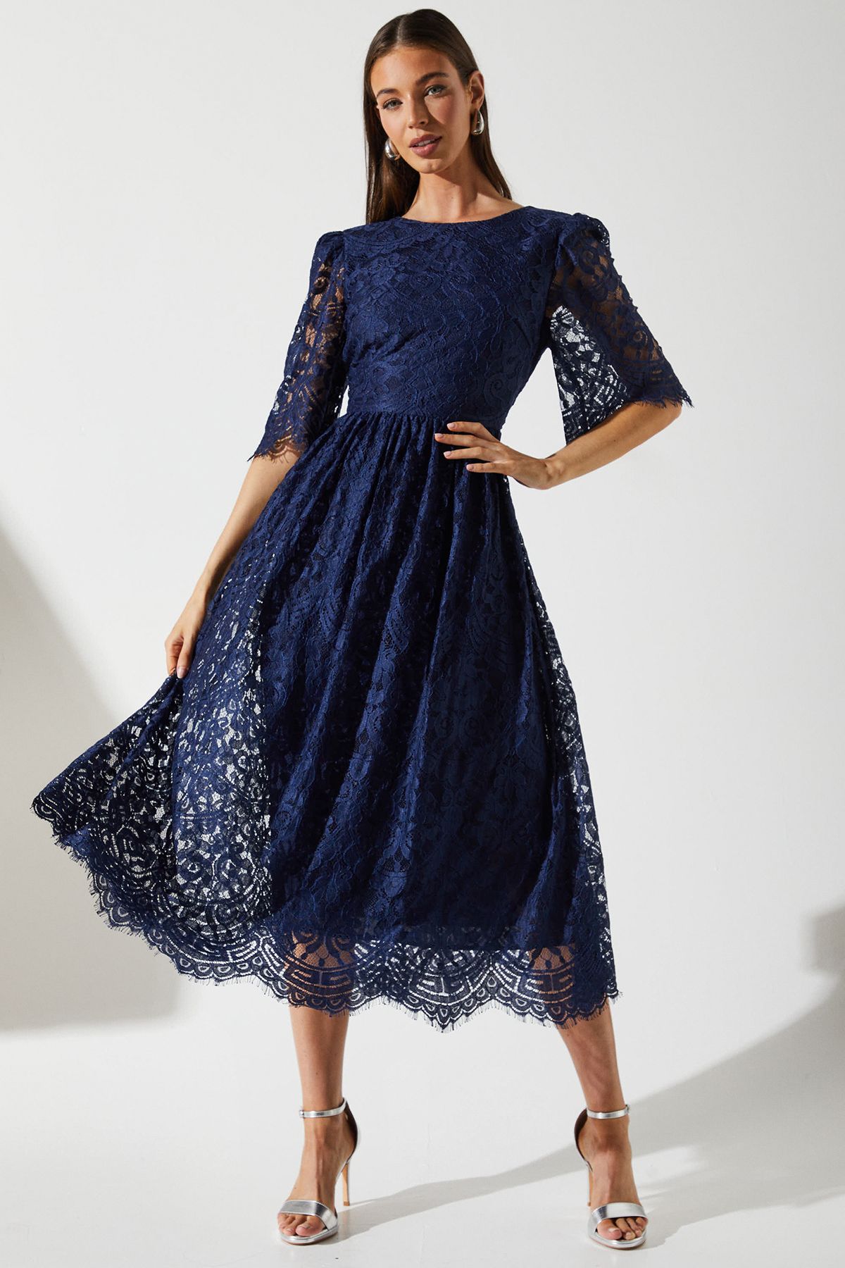 Lace Long Sleeve Midi Dress