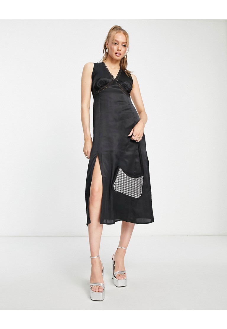 Satin Sleeveless Blackless Midi Dresses