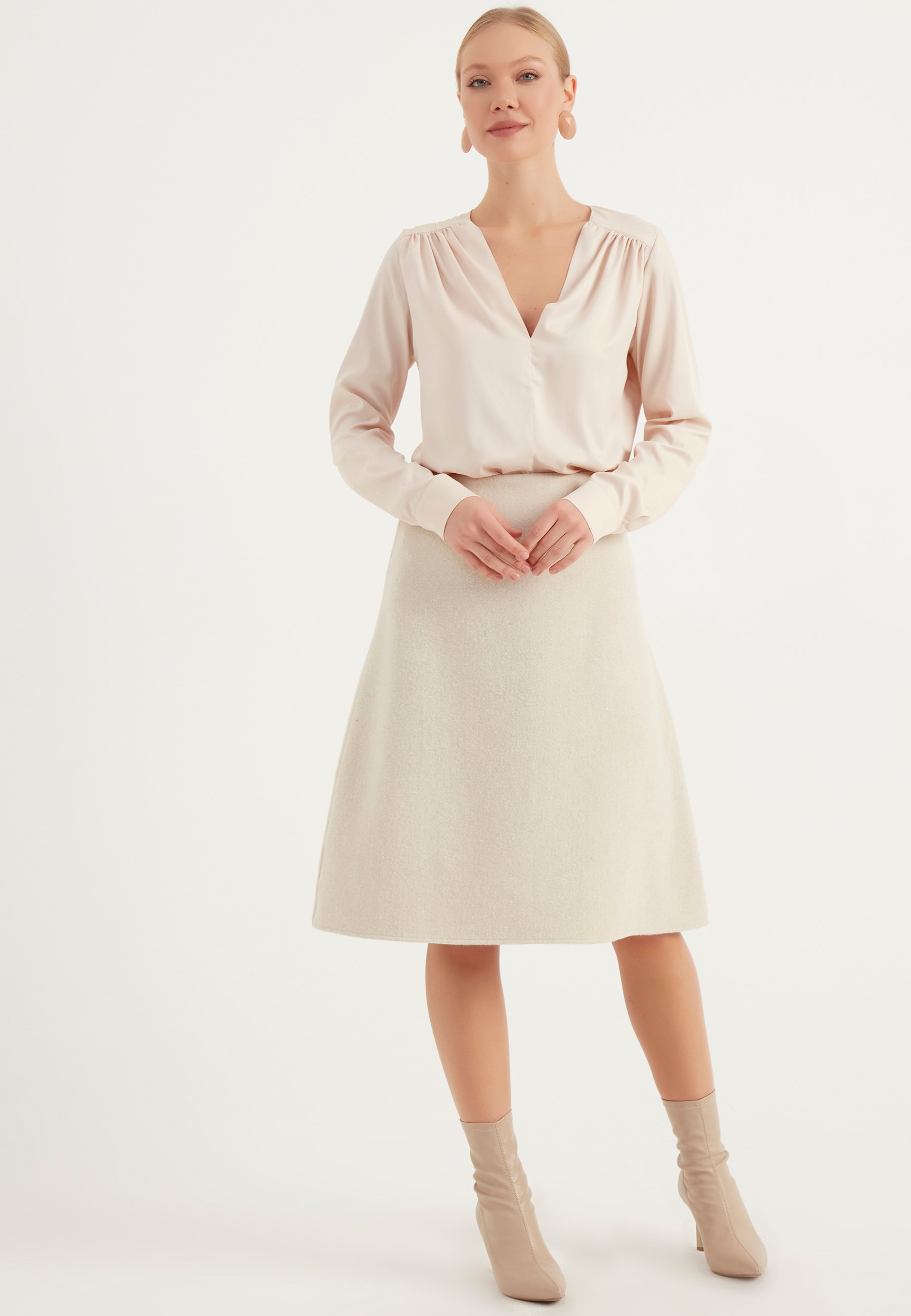Beige A-lijn Midi Rok