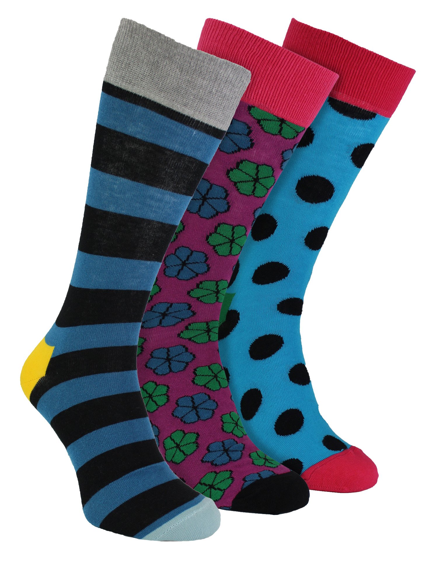 HS by Happy Socks - Herren 3er-Pack bunte Streifen-Kleider-Socken - breite Streifen