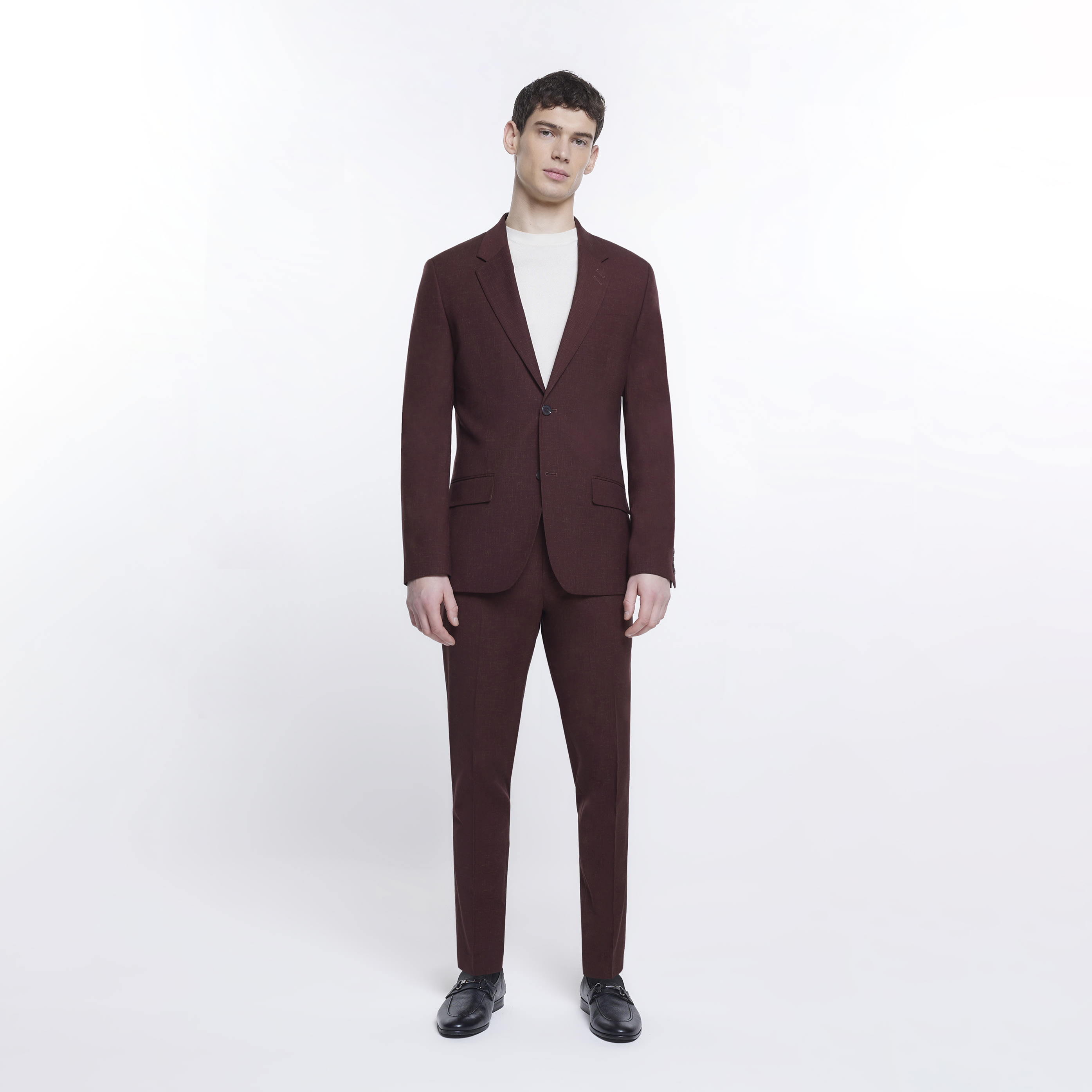 River Island Mens Suit Trousers Brown Slim Fit Pleated Scratchy