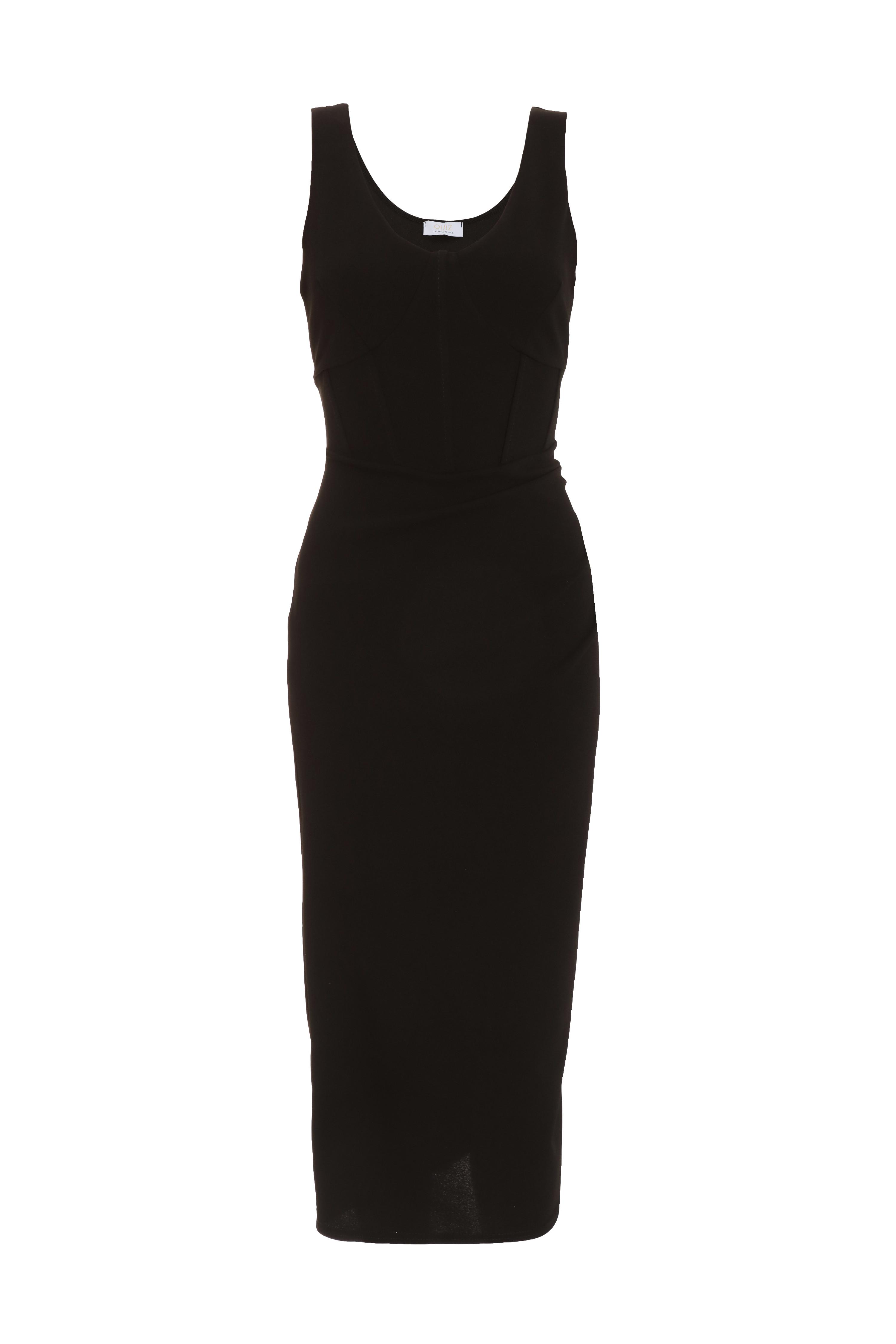 Black Corset Body-con Midi Dress – Square Neck, Sleeveless, Party & Club-wear