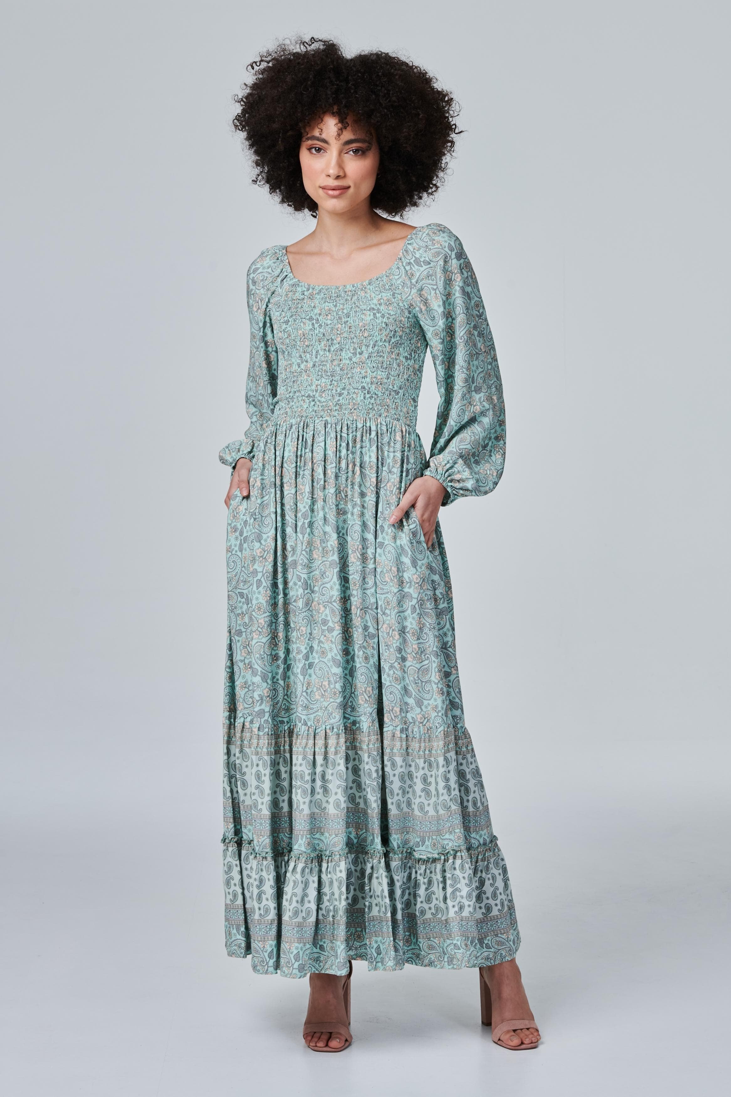 Smocked bodice maxi dress clearance