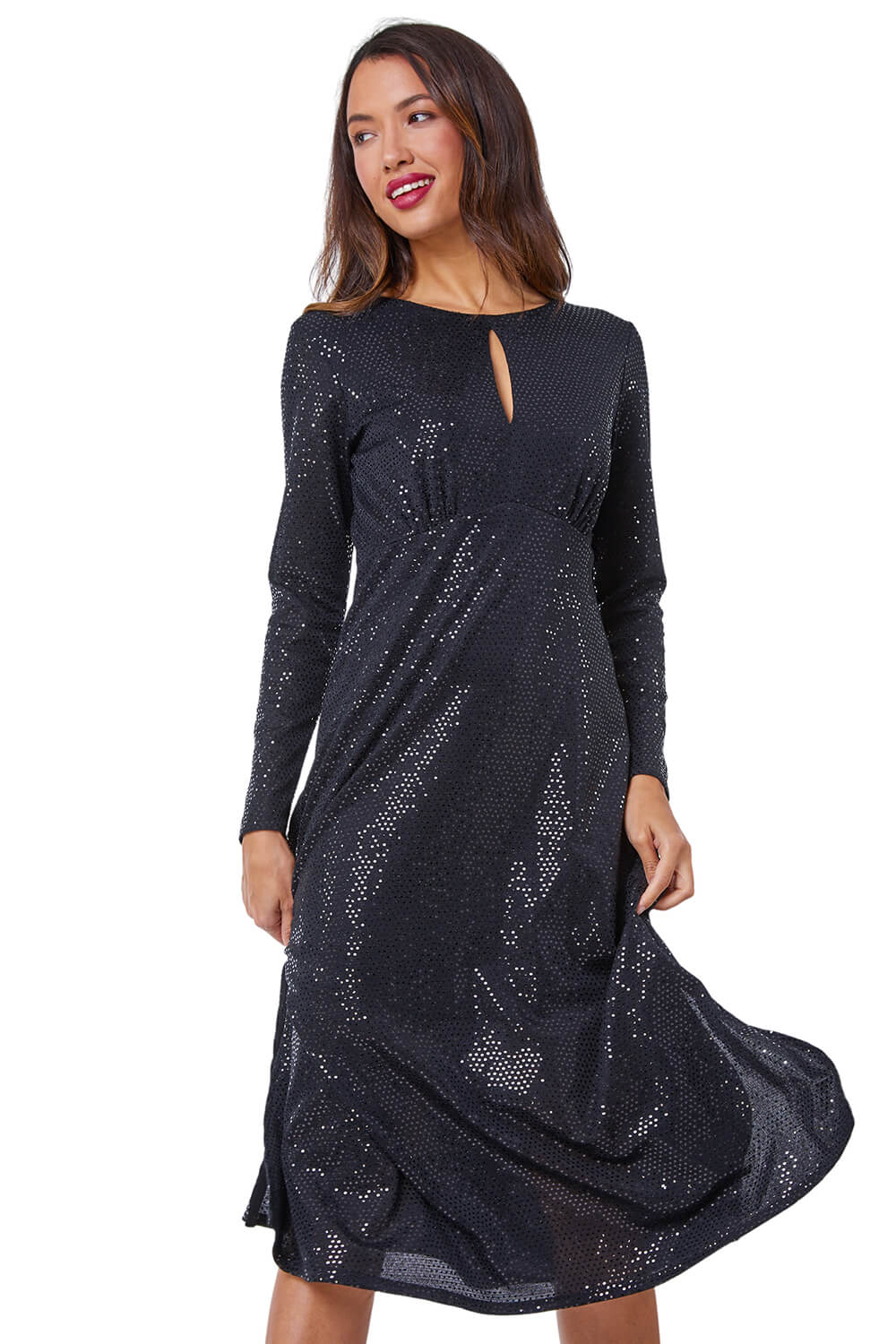 Ruched Keyhole Midi Dress