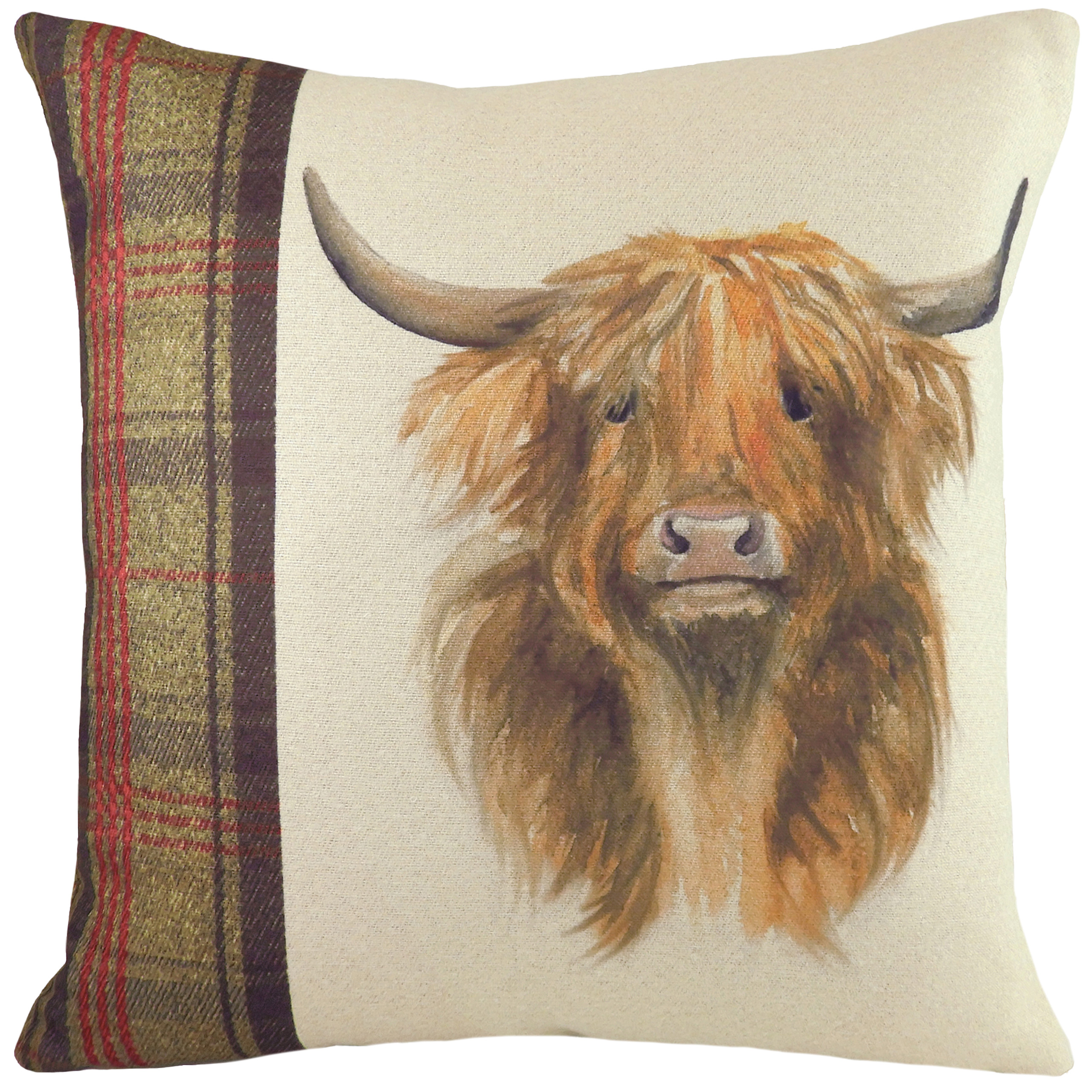 Evans Lichfield Hunter Highland Cow Rectangular Tartan Feather Filled