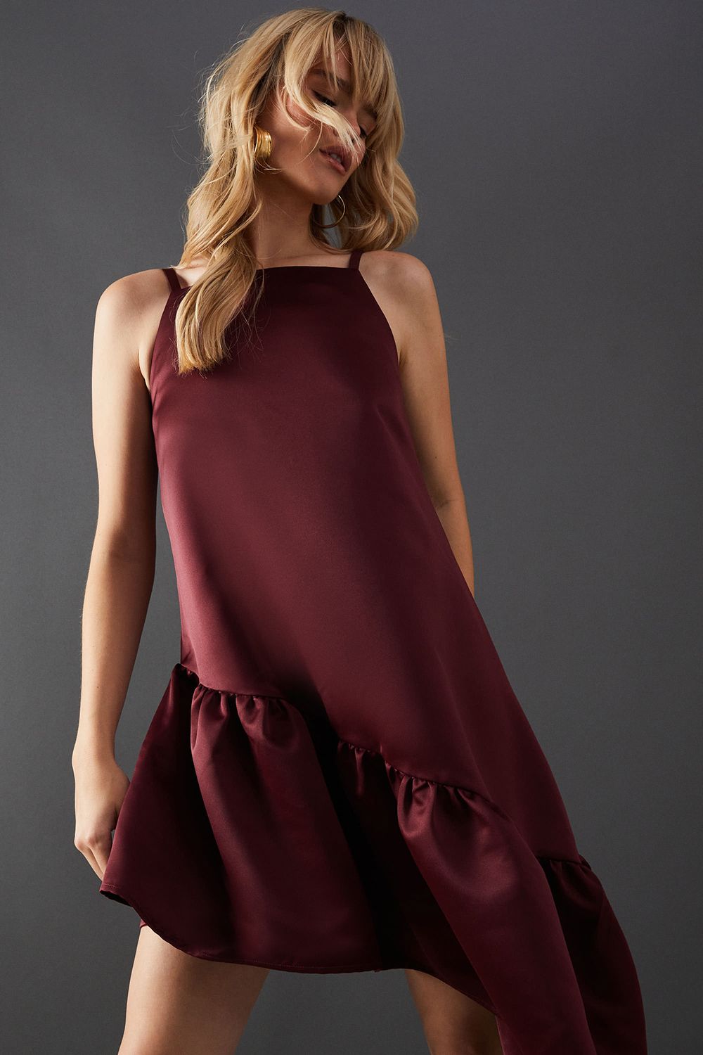 Solid Satin Smock Tier Dress