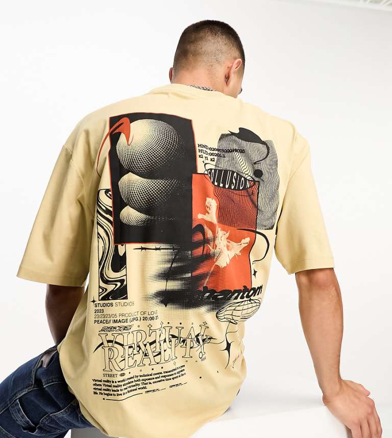 COLLUSION Printed graphic tshirt in stoneNeutral