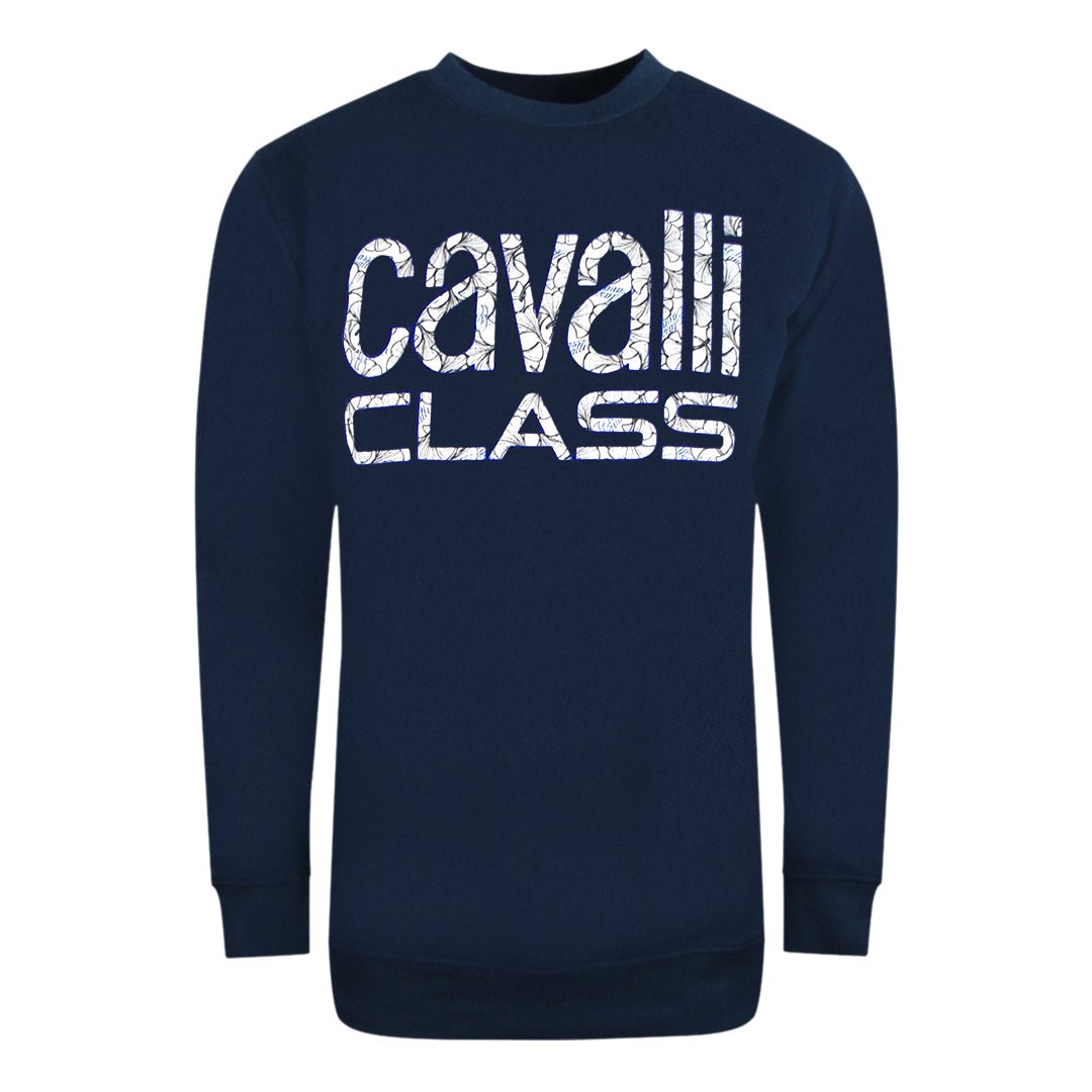 Cavalli Class Bold Tiger Logo Navy Blue Zip Up Hoodie