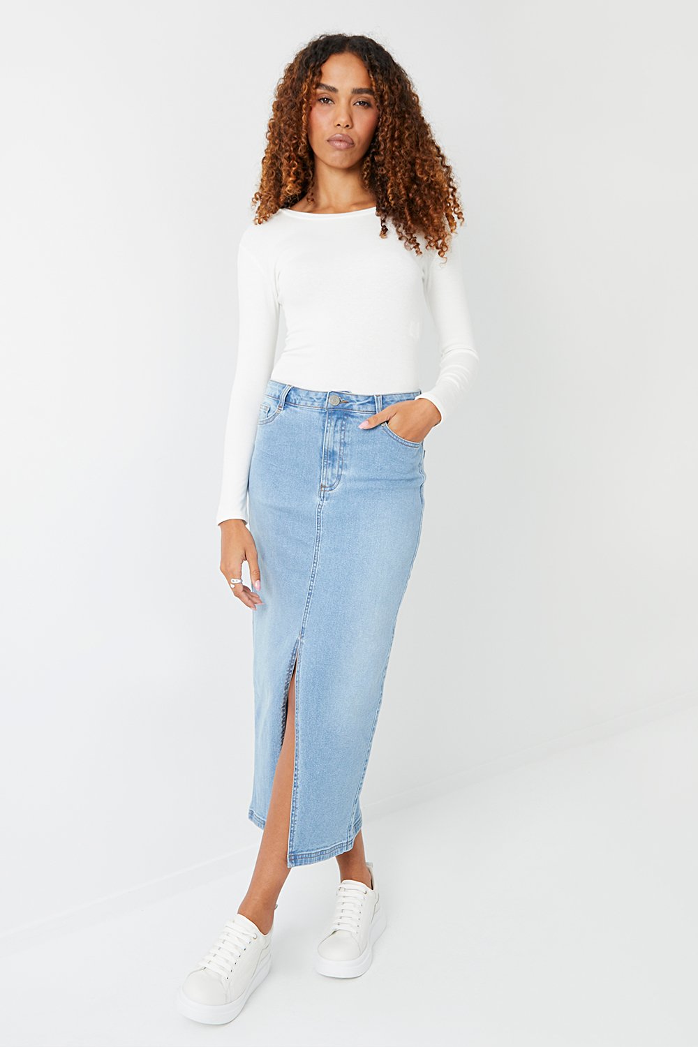 Light blue high best sale waisted pencil skirt