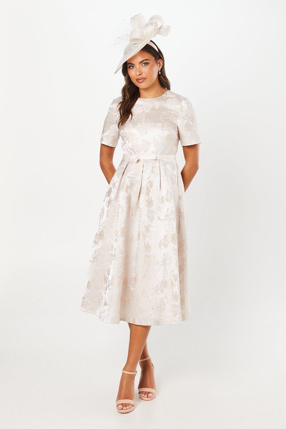 White Jacquard Hand-Embellished Midi Dress main image 0