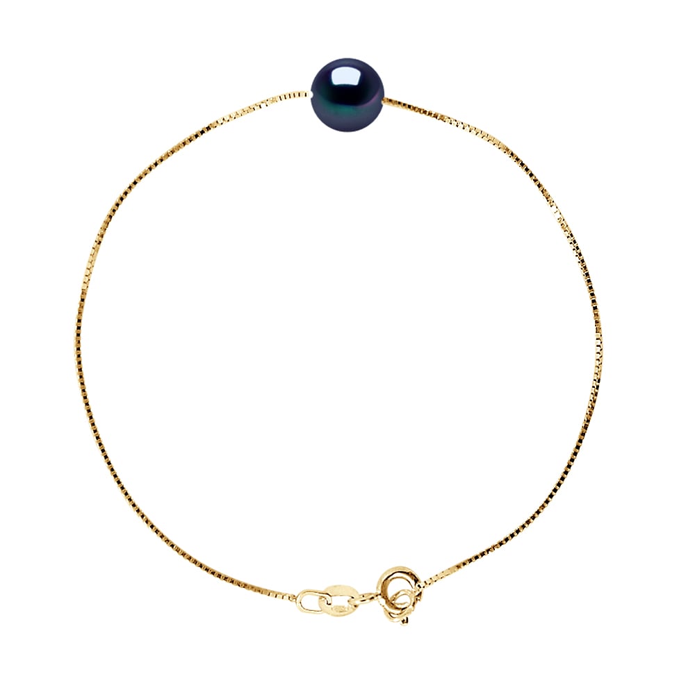 DIADEMA - Bracelet - Real Freshwater Pearls - Black - Yellow Gold