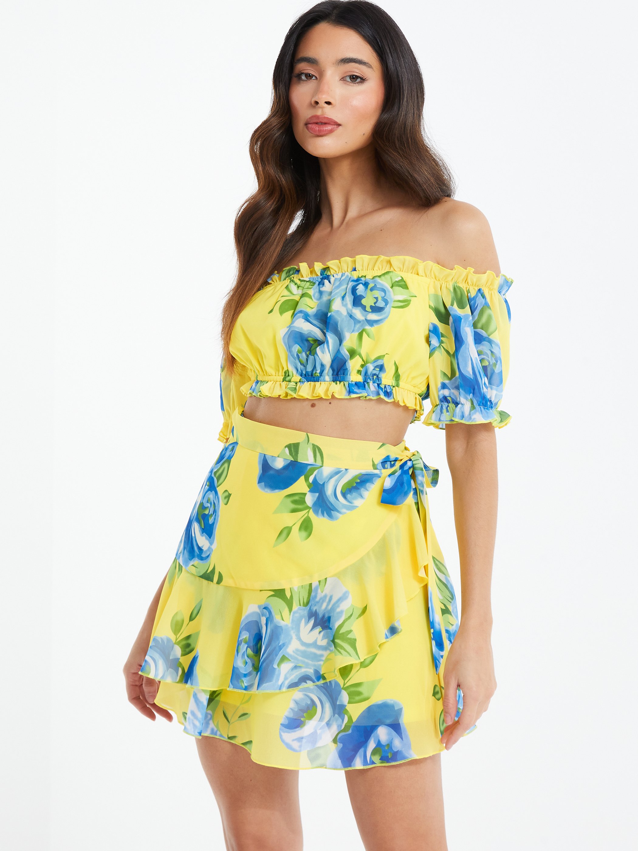 12219 Yellow Floral Mini Skirt
