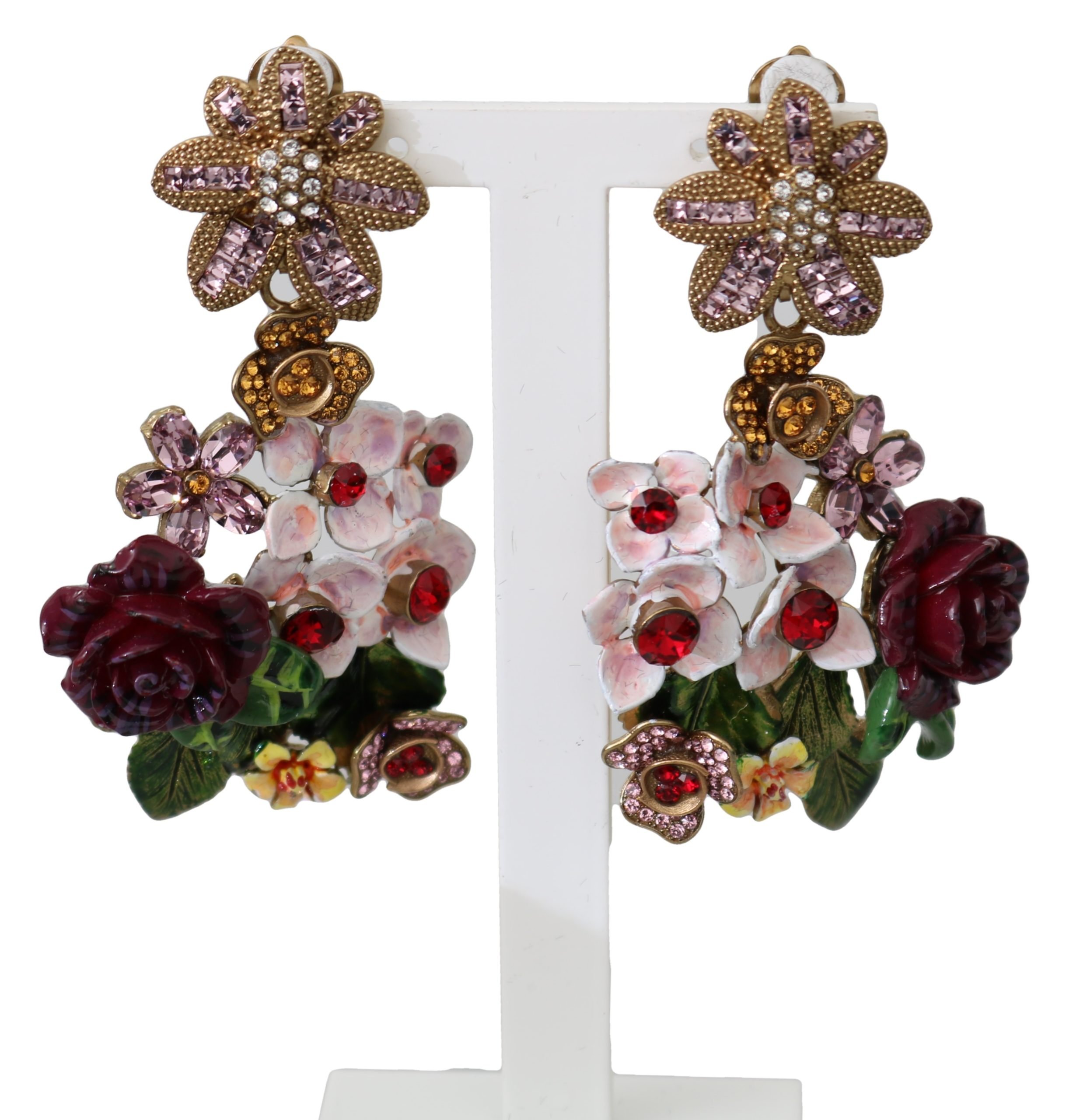 Dolce & Gabbana Gold Brass Blue Dangle Ball Crystal Clip On Earrings