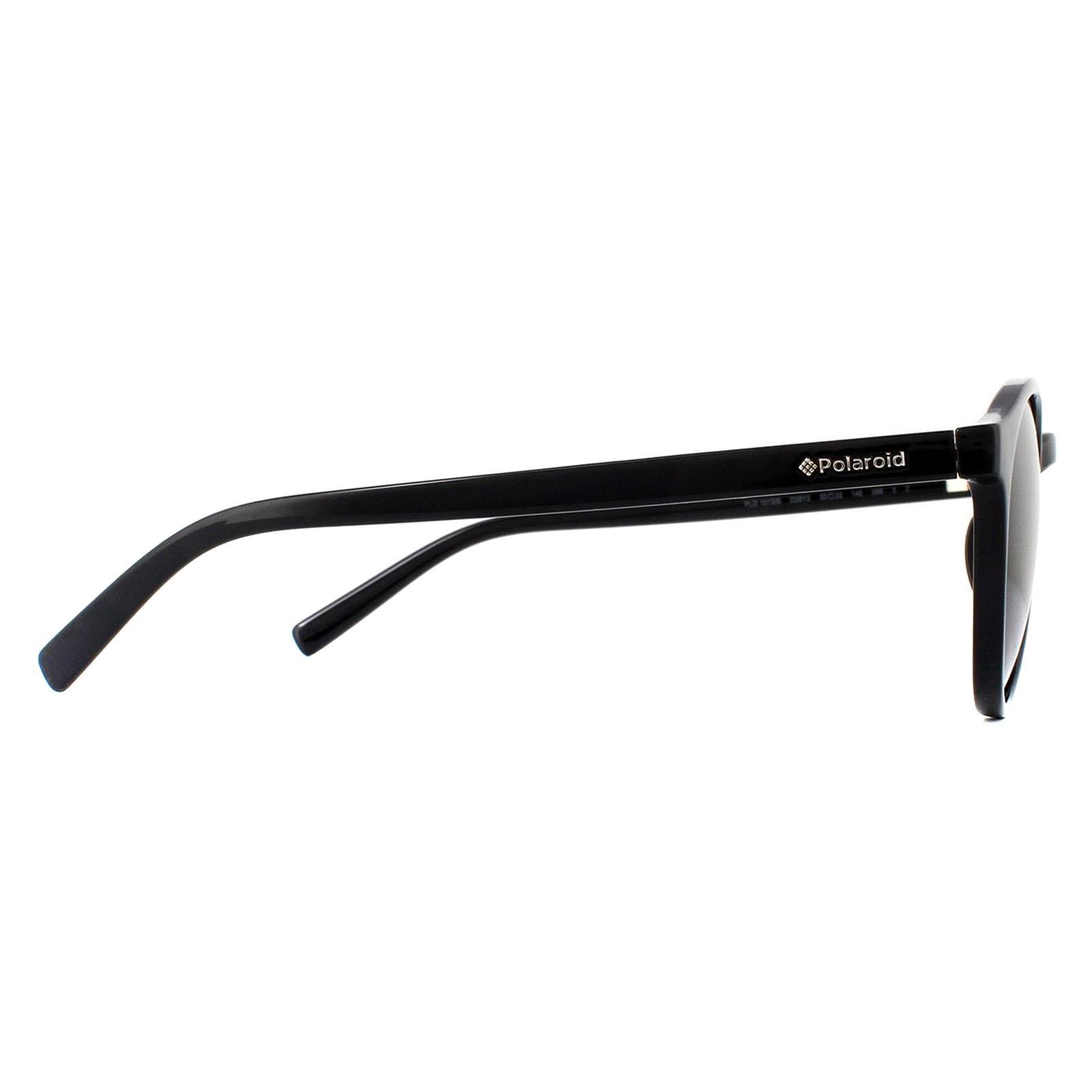 Polaroid Round Unisex Shiny Black Grey Polarized Sunglasses