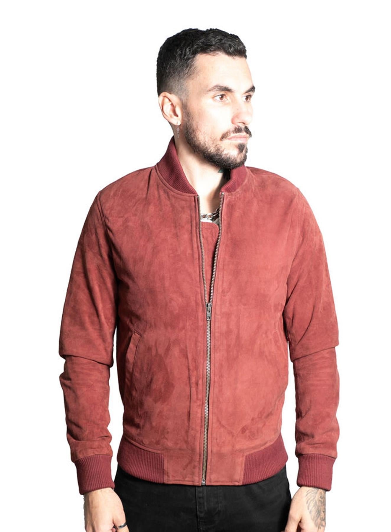 Red suede bomber jacket mens online