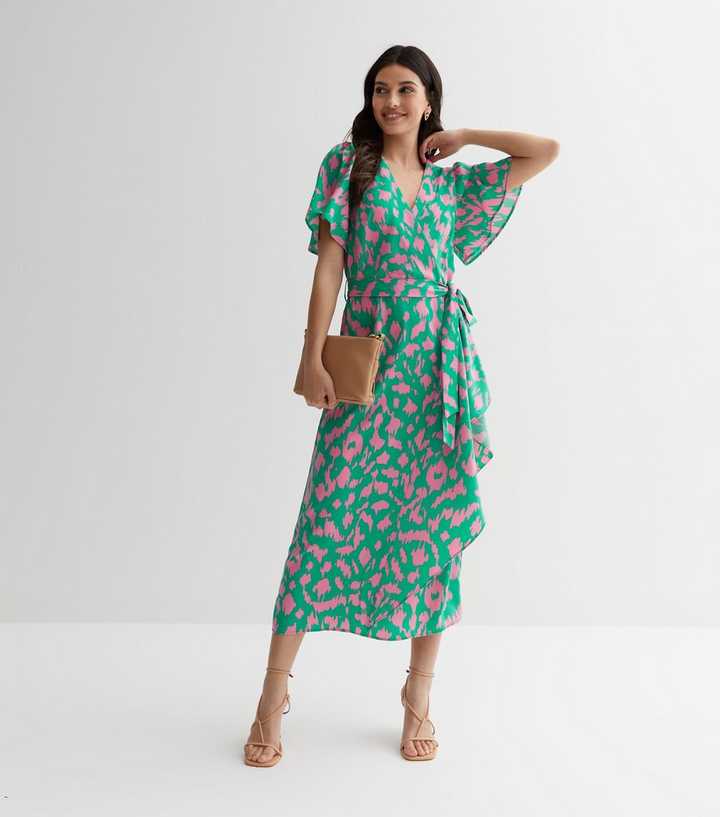 green emerald velvet dress The Foxglove Floral Print Flutter Sleeve Maxi Wrap Dress (Pink) | Love  Cherish