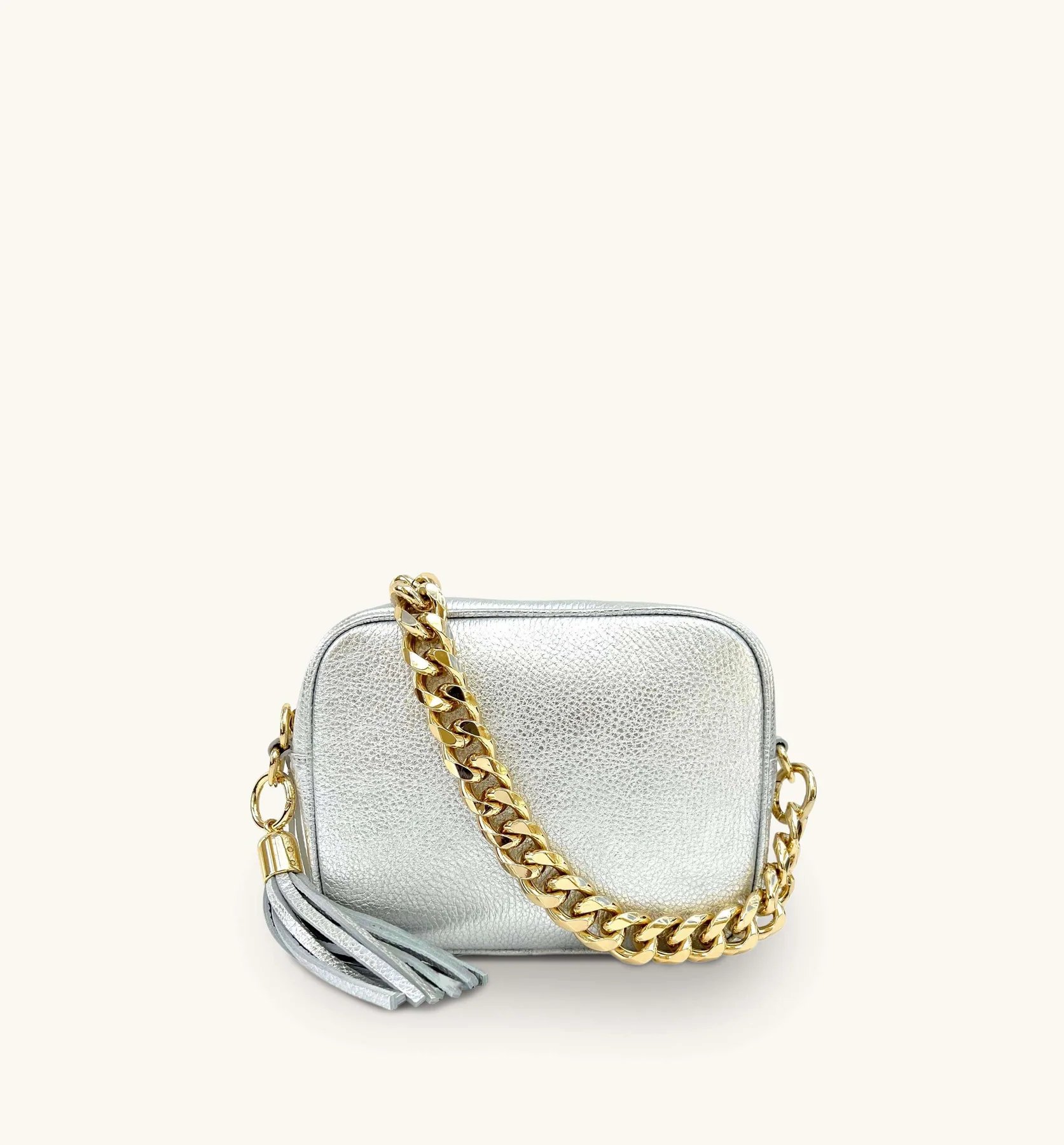 2400~Leather FOUR RING Crossbody Bag with Gold-toned Hardware