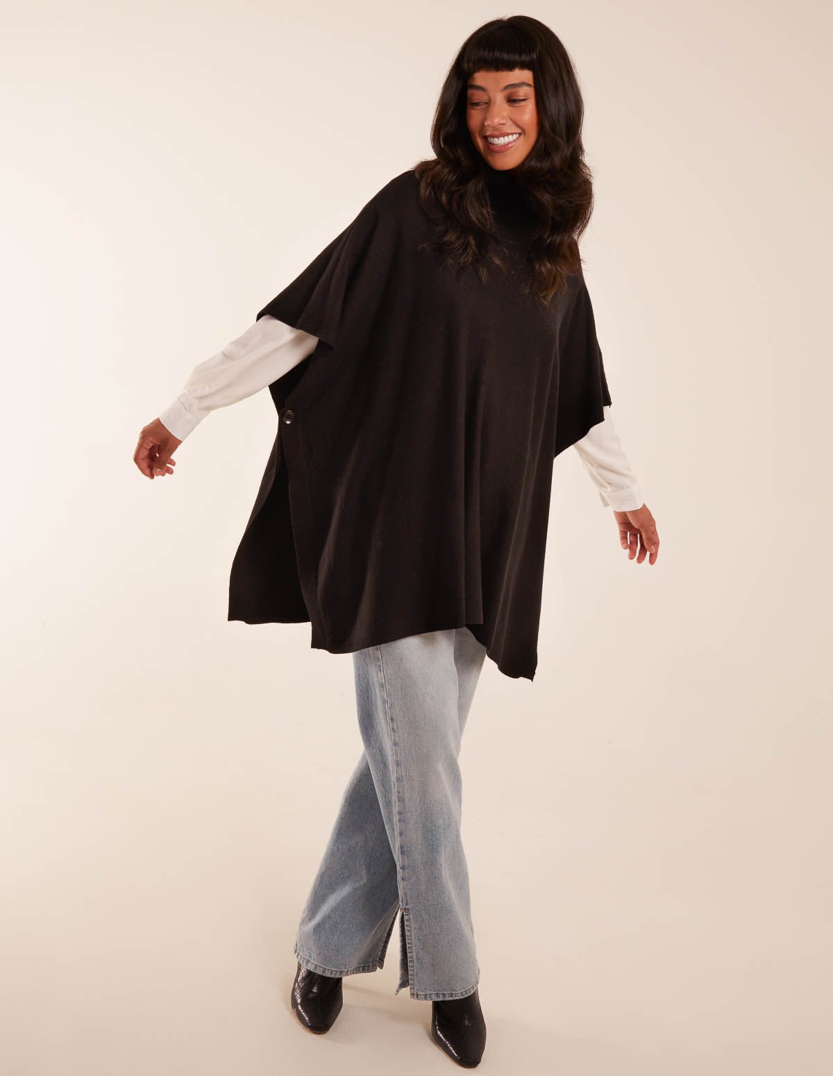 Pcfortuna High Neck Poncho Black main image 1