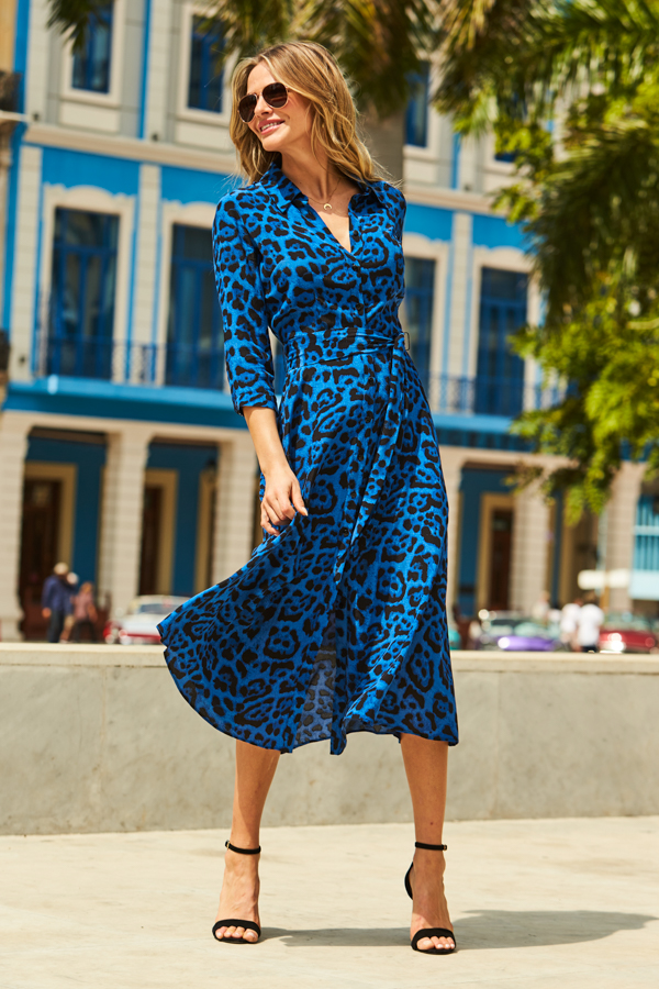 Wrap Dress Leopard Print Blue Dress Blue Leopard Print Ruffle Hem