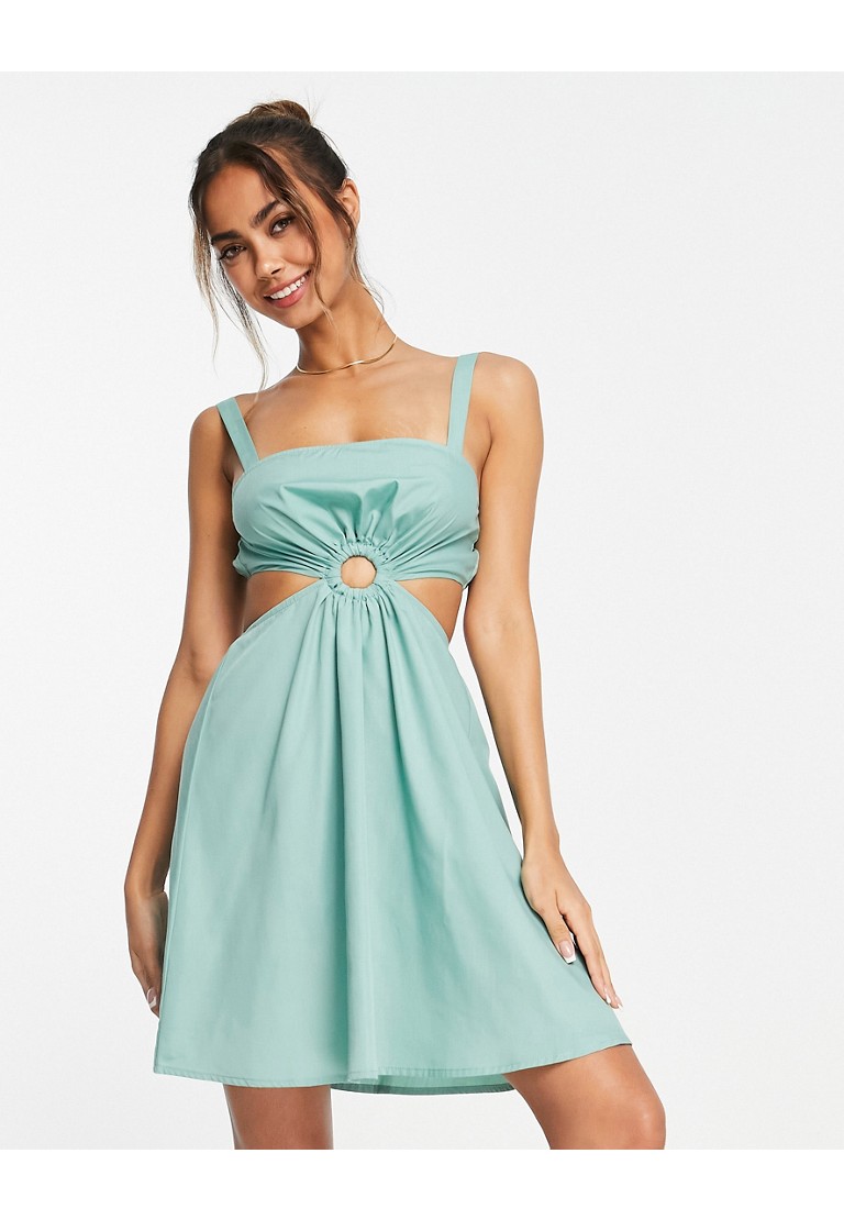 blue square neck dress Embroidered Cindy Puff Sleeve Tiered rouching Color:Electric Blue