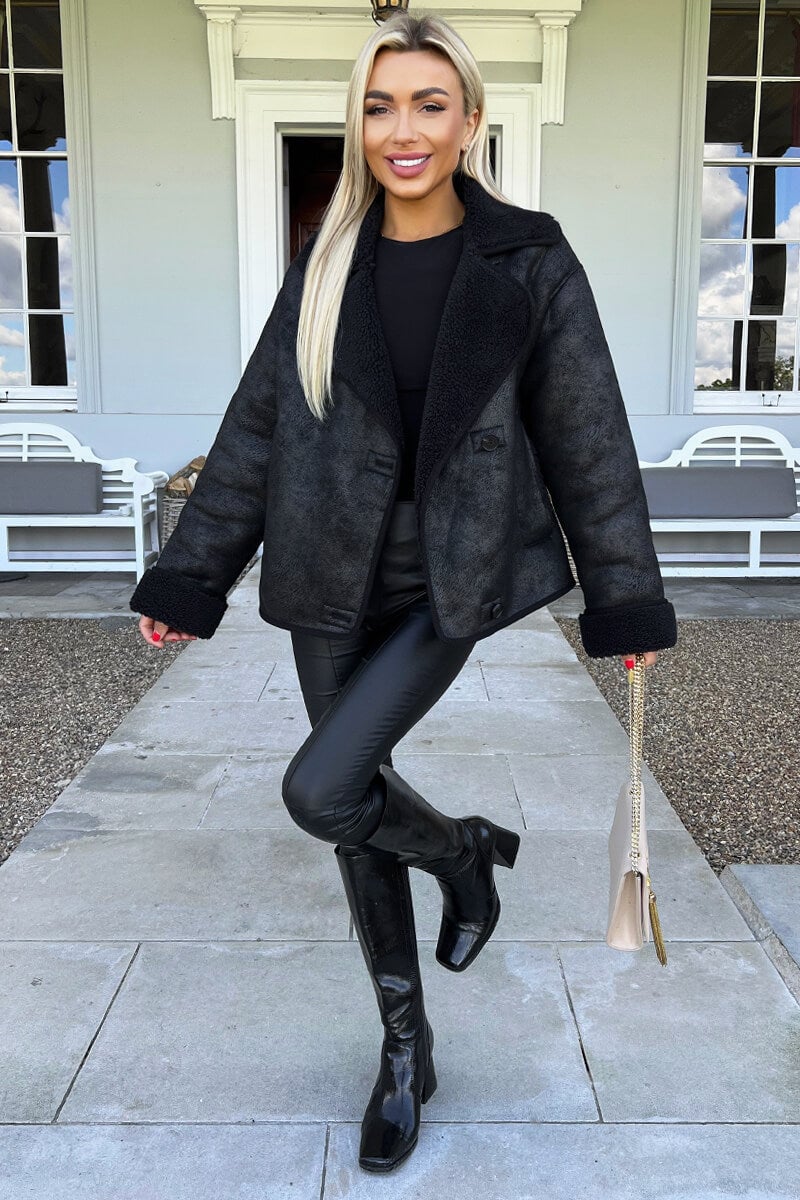 Black Hooded Festival Faux Fur Shearling Coat main image 0