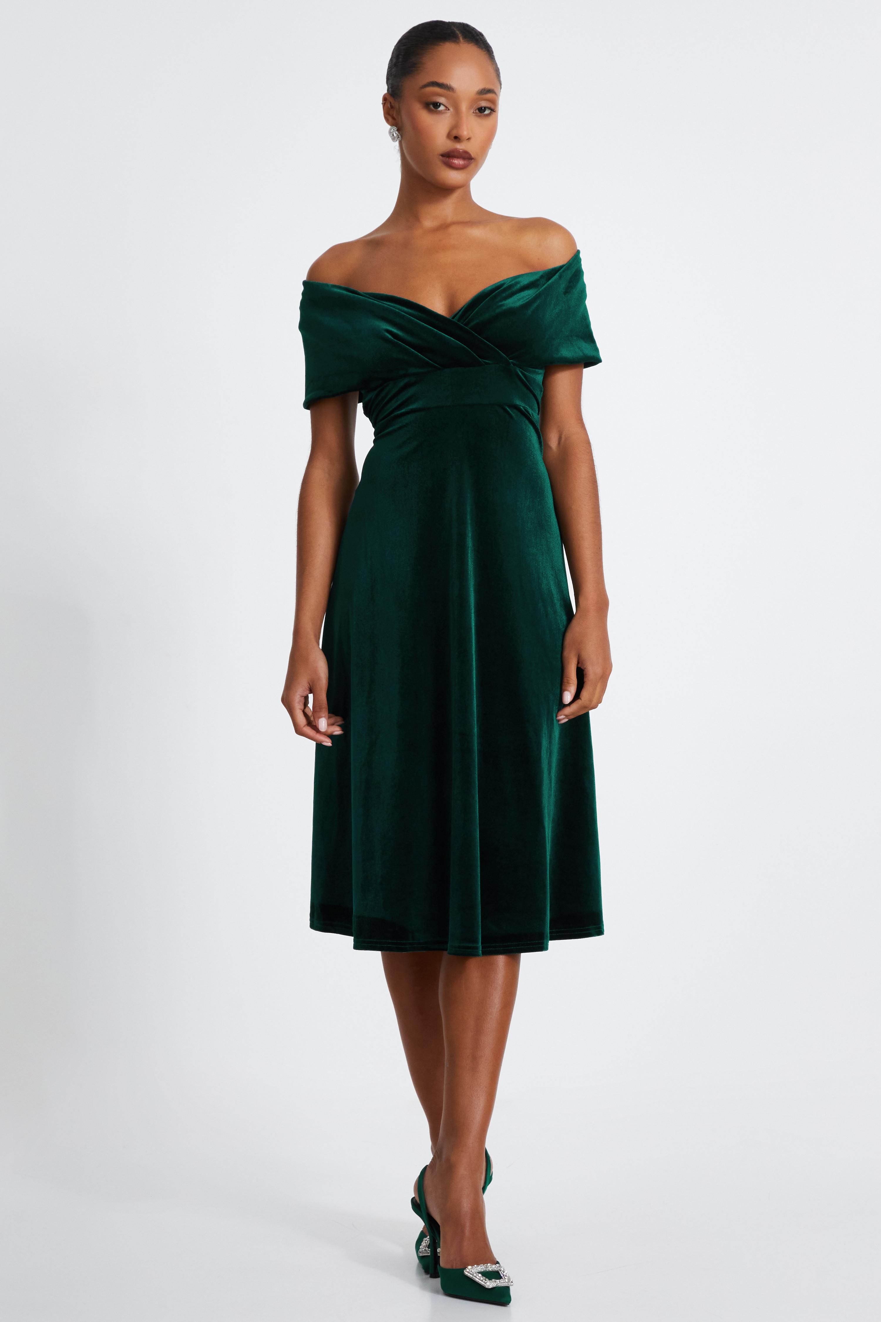 Velvet Bardot Midi Dress Compliment Berry Velvet Bardot Midi Dress  Club L  London UAE