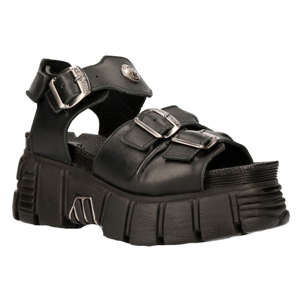 New Rock Unisex Metallic Black Punk Sandal Boots M BIOS101 C2