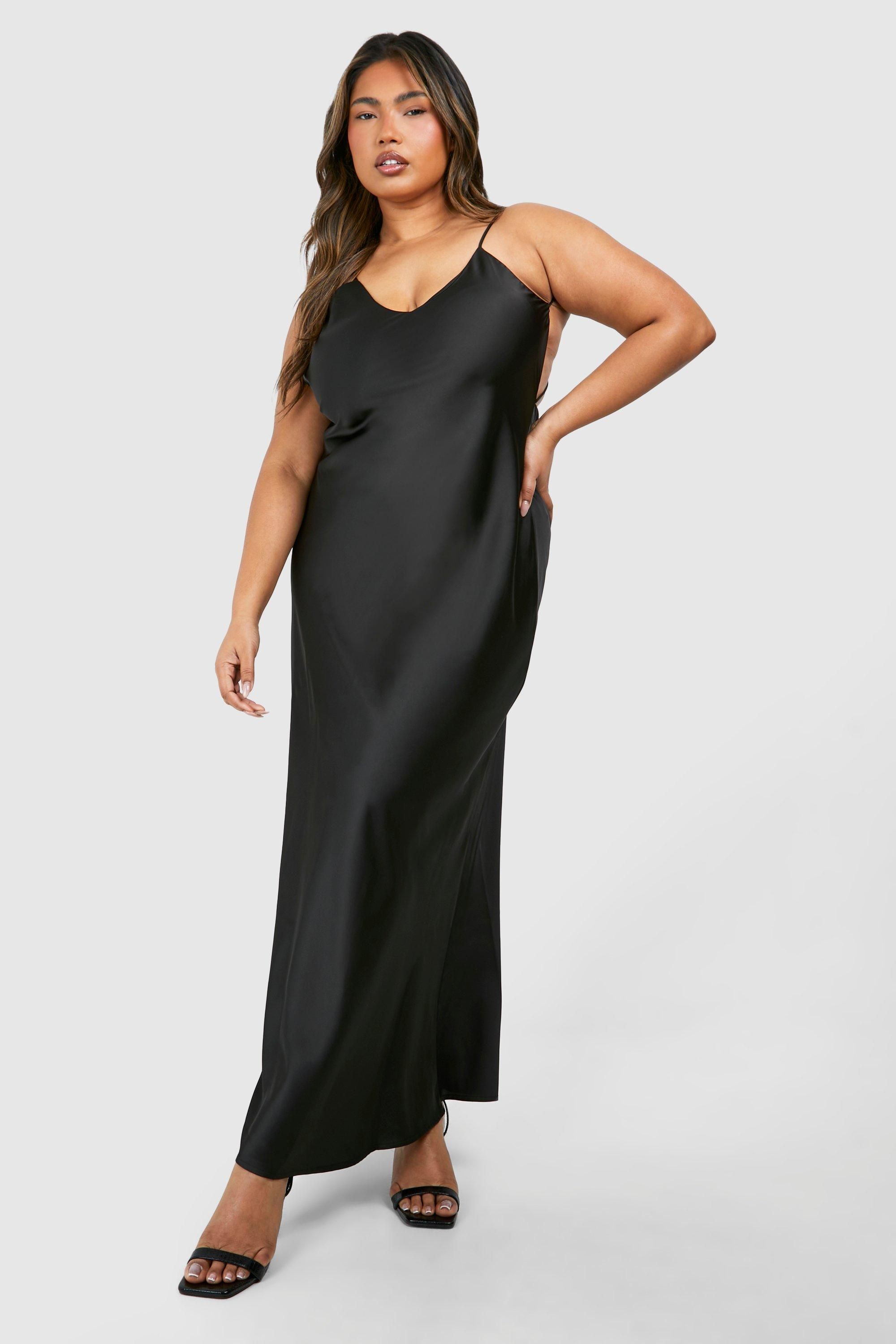 Plus Open Back Detail Satin Maxi Dress