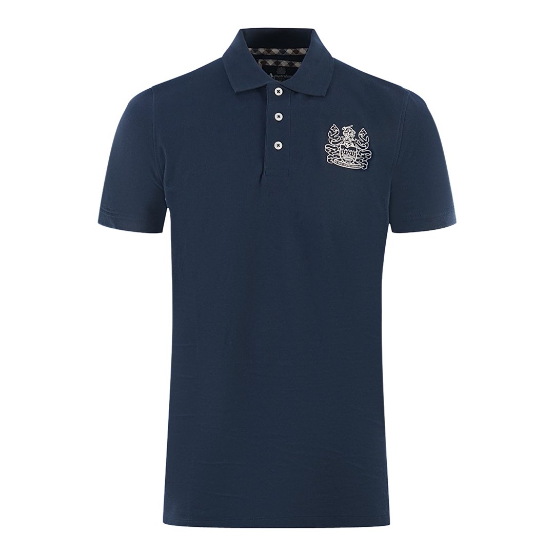 Aquascutum Twin Tipped Collar Brand Logo Navy Blue Polo Shirt main image 1