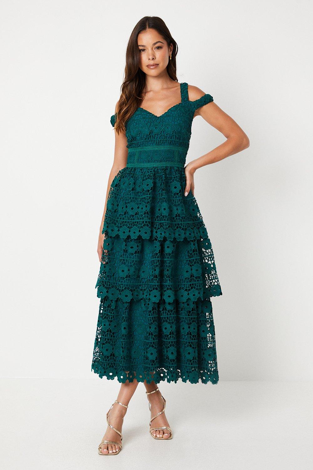 Diya Printed Tiered Lace Midi Dress