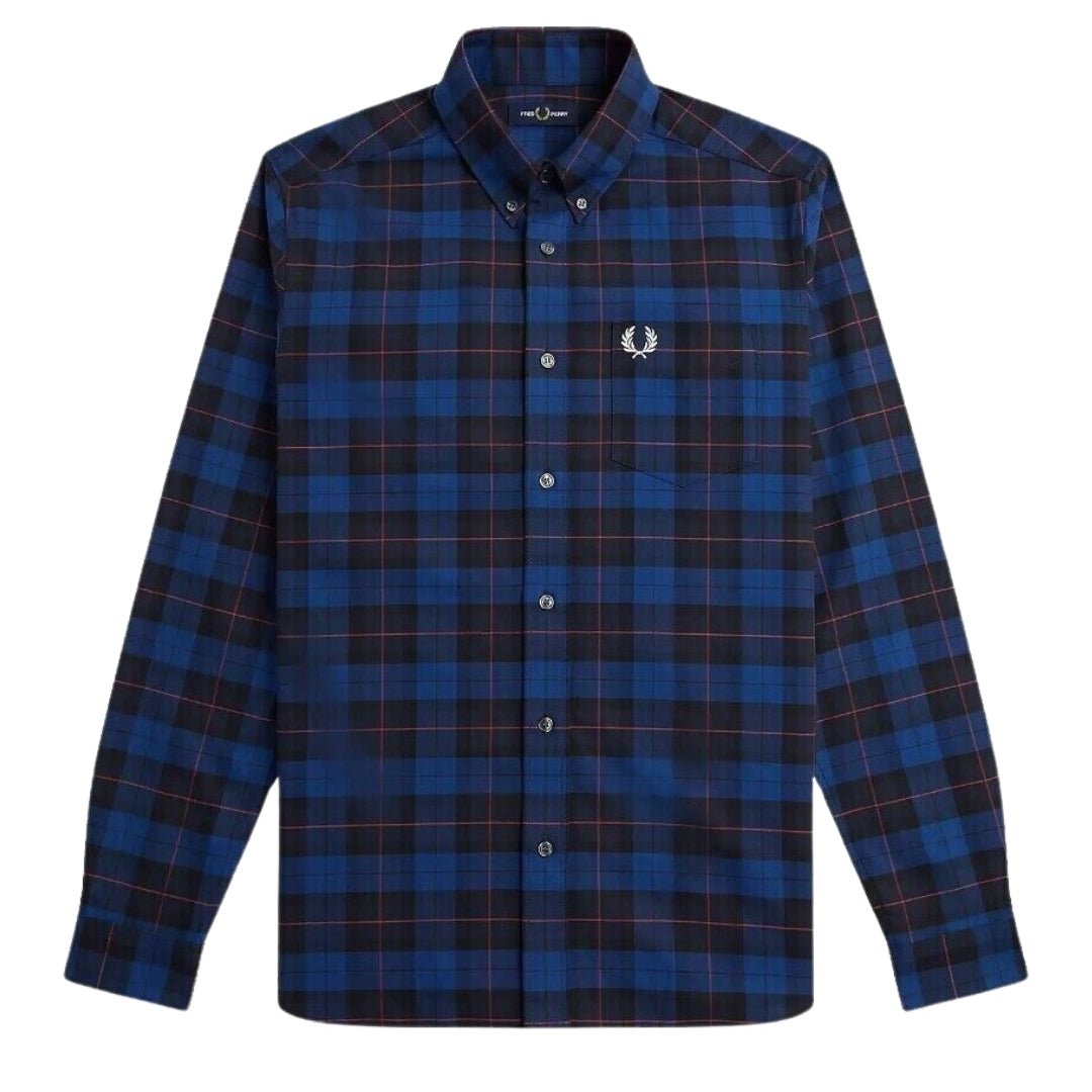 Fred Perry Long Sleeve Navy Blue Tartan Shirt