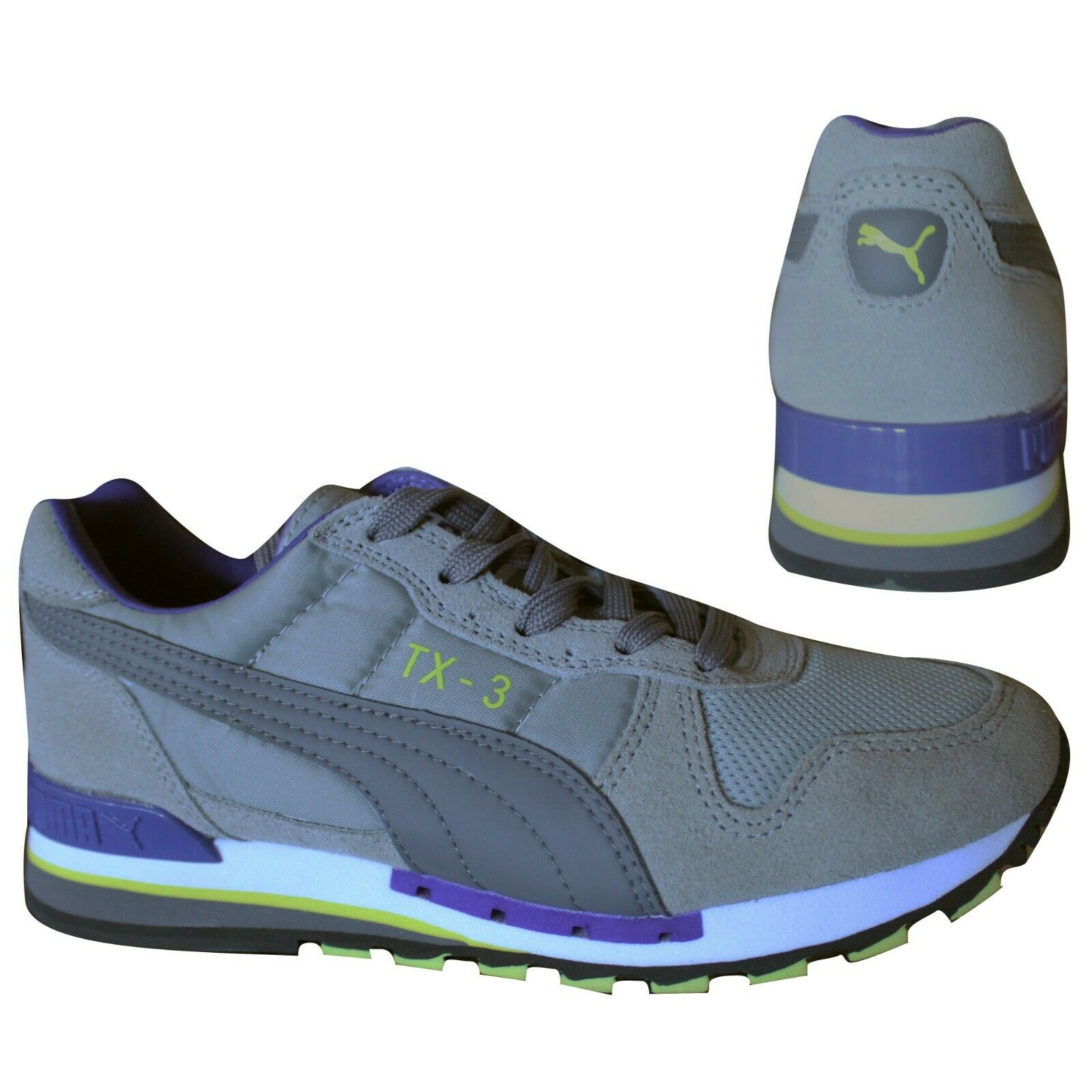 Puma TX 3 Mens Lace Up Mens Grey Purple Leather Textile Trainers