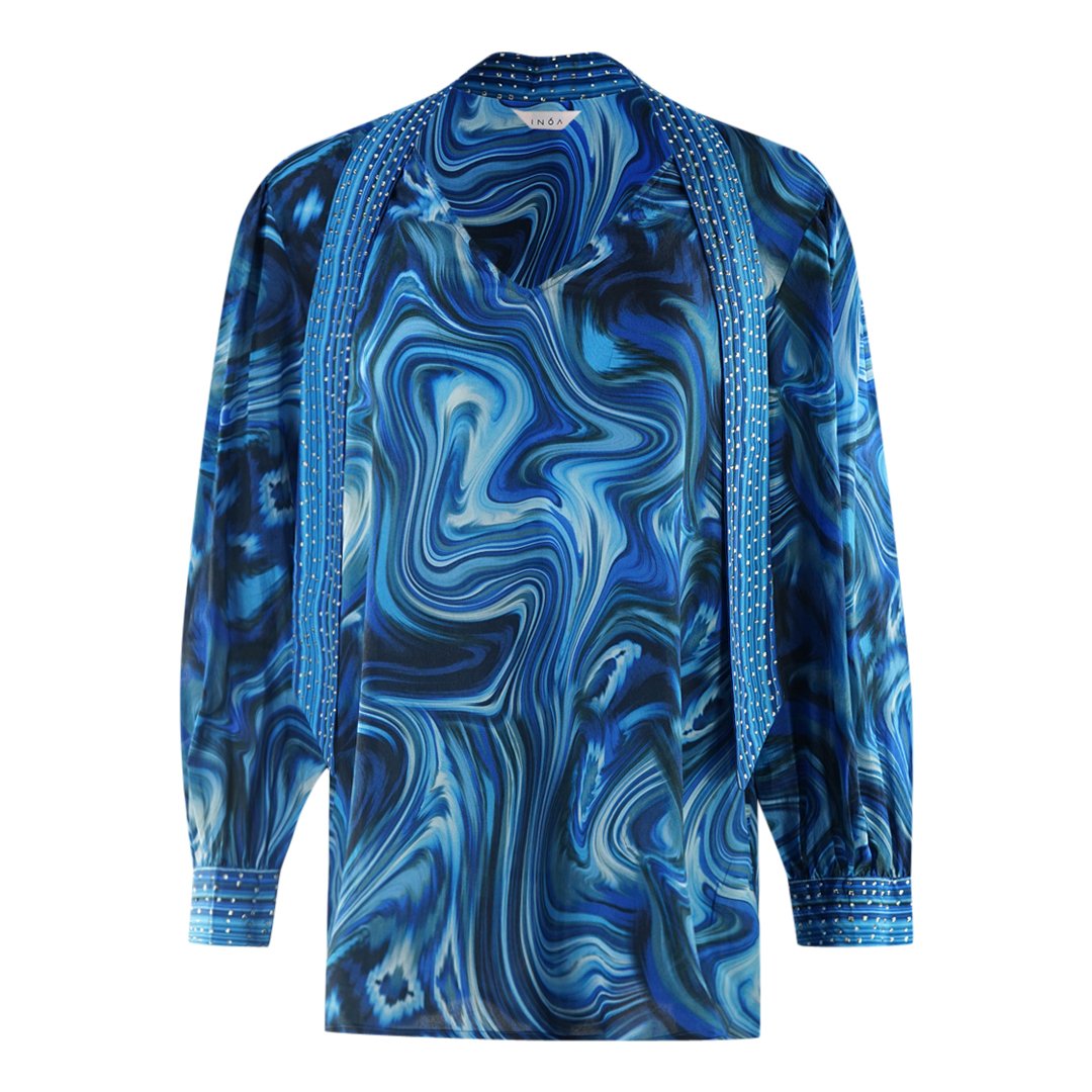 Inoa Exuma Blue Silk BOHO Top With Crystals main image 1