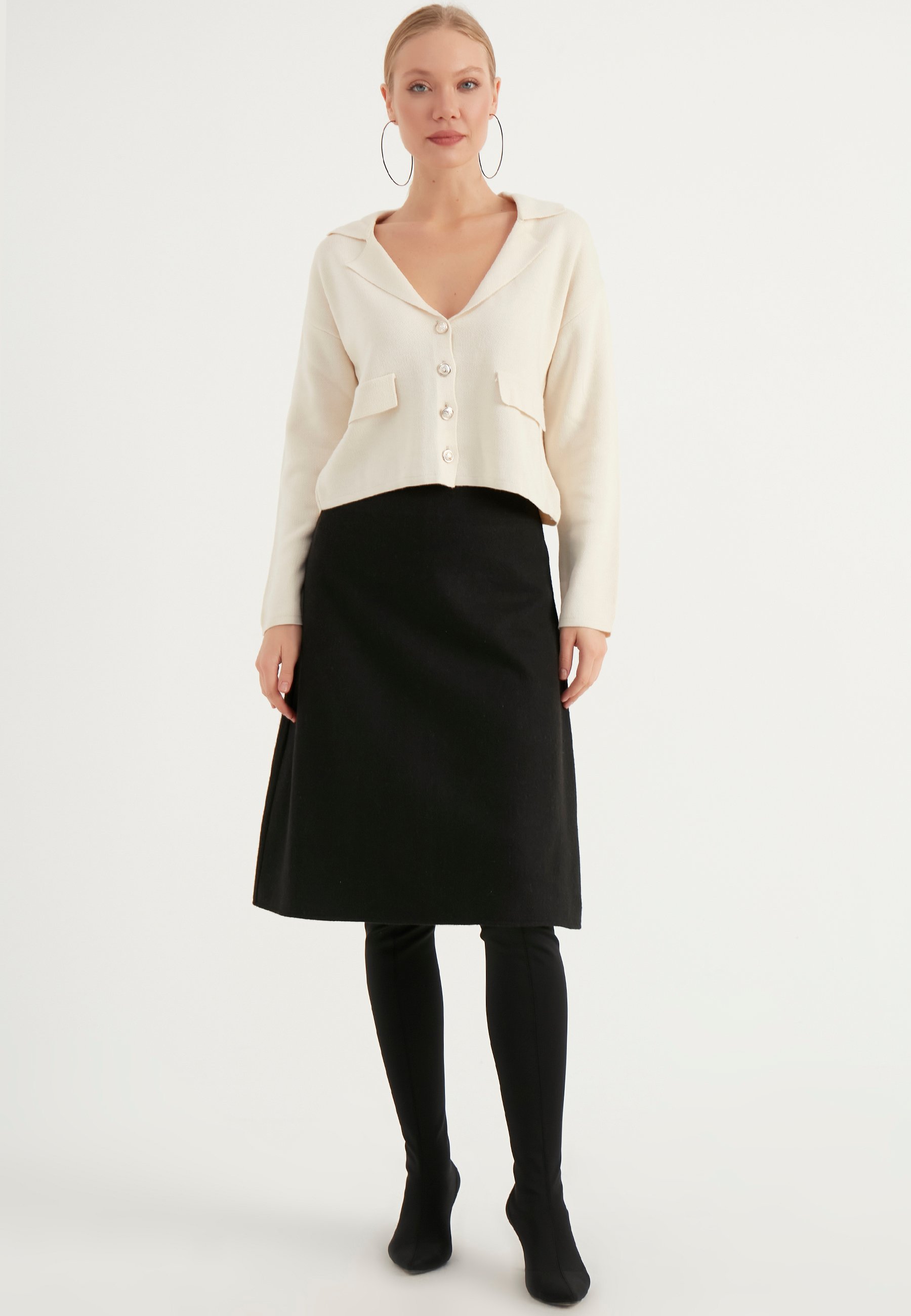 Damen Rock Street One - Knielanger Rock In Woll-Optik Gr. 38